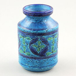 Aldo Londi (Rimini Blu 1957) Turquoise Vase with Incised Decor 12 cm (2)