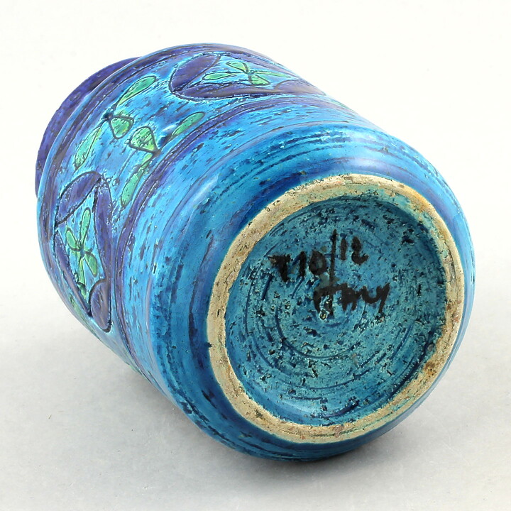 Aldo Londi (Rimini Blu 1957) Turquoise Vase with Incised Decor 12 cm (2)