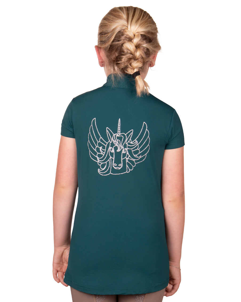 Träningströja Veerle kortärmad med unicornmotiv - teal