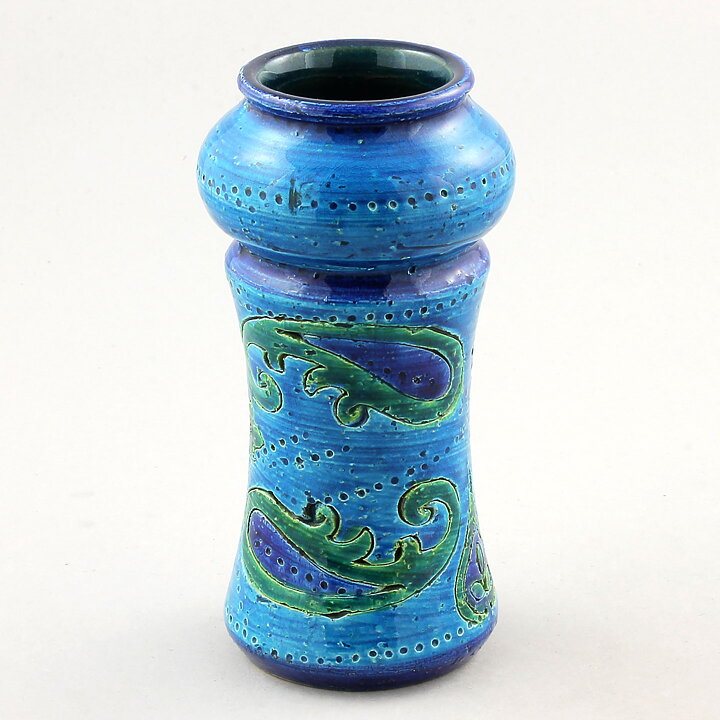 Aldo Londi (Liberty 1957) Turquoise Vase with Incised Decor 14 cm (2)