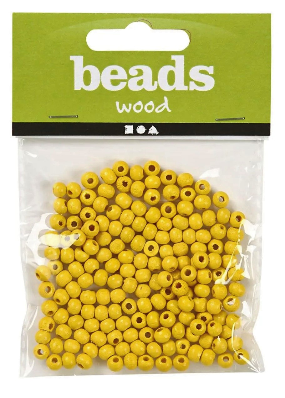 Träpärlor, Gula 5mm