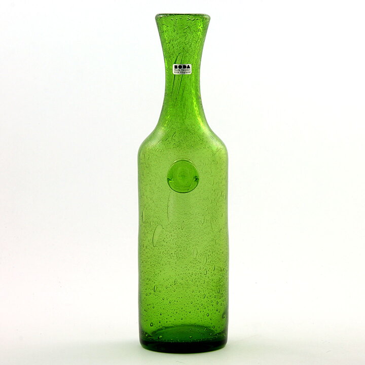 Erik Höglund (1950s) Green Bottle Vase with Face Stamp 25 cm