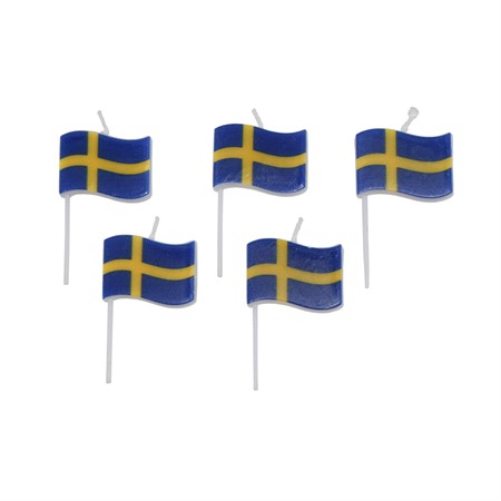 Tårtljus svenska flaggor 5 st