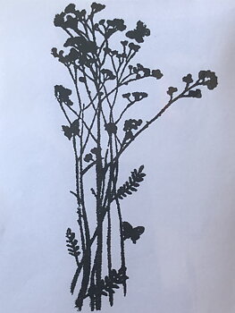 Siluett blomma, Gummistämpel, Reprint