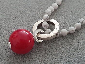 Bamboo coral ball ( inf. ) approx. 20-21mm on howlite necklace with 925 silver