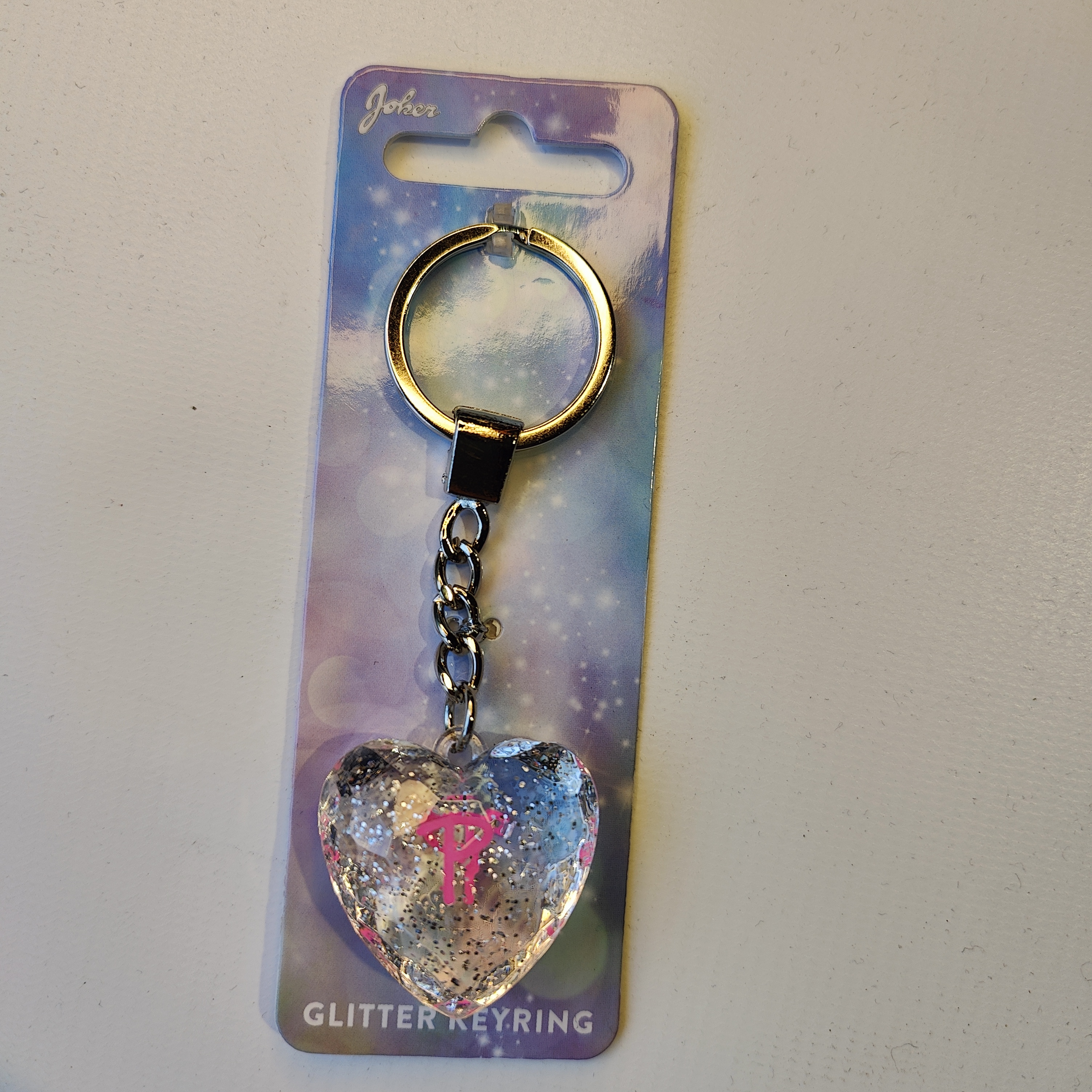 Glitter Heart P Keychain