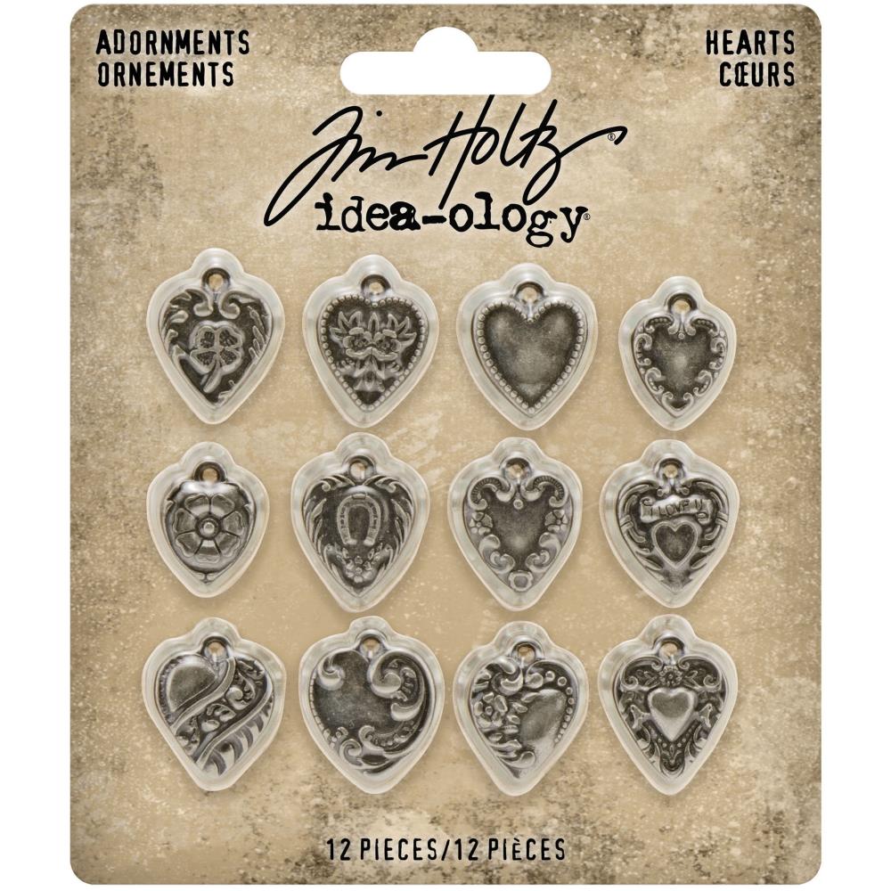 Tim Holtz - Idea-Ology Metal Adornments 12/Pkg - Hearts