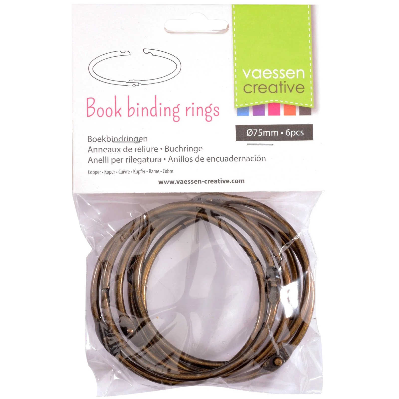 Vaessen - Book binding rings 75mm 6pcs - Copper