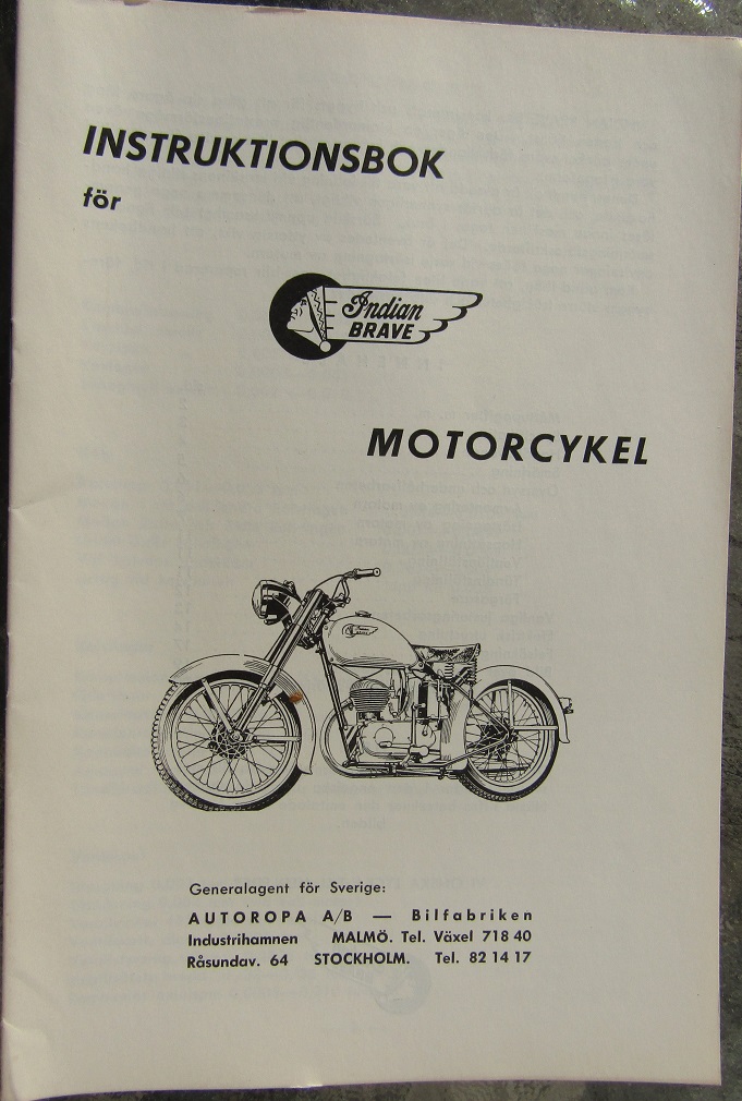 1953-54 Indian Brave 250 cc Instruktionsbok svensk