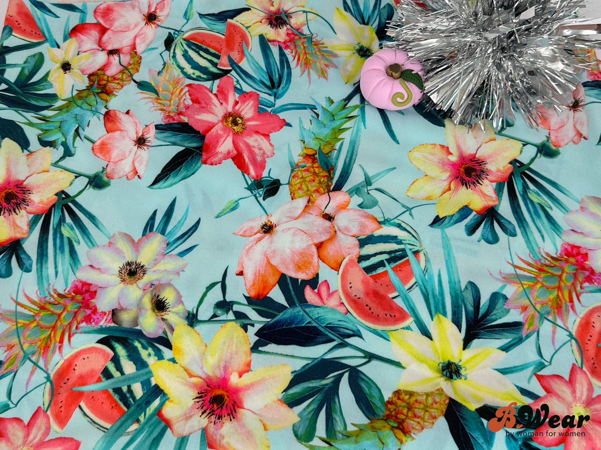 Swimwear fabric with colourful leafs