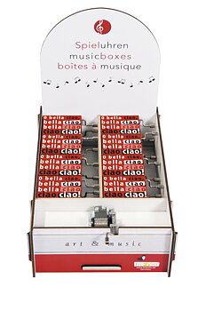 Spilledåser, Art & Music Box-display, Bella Ciao, Borddisplay med 16 stk.+1 stk. demo.