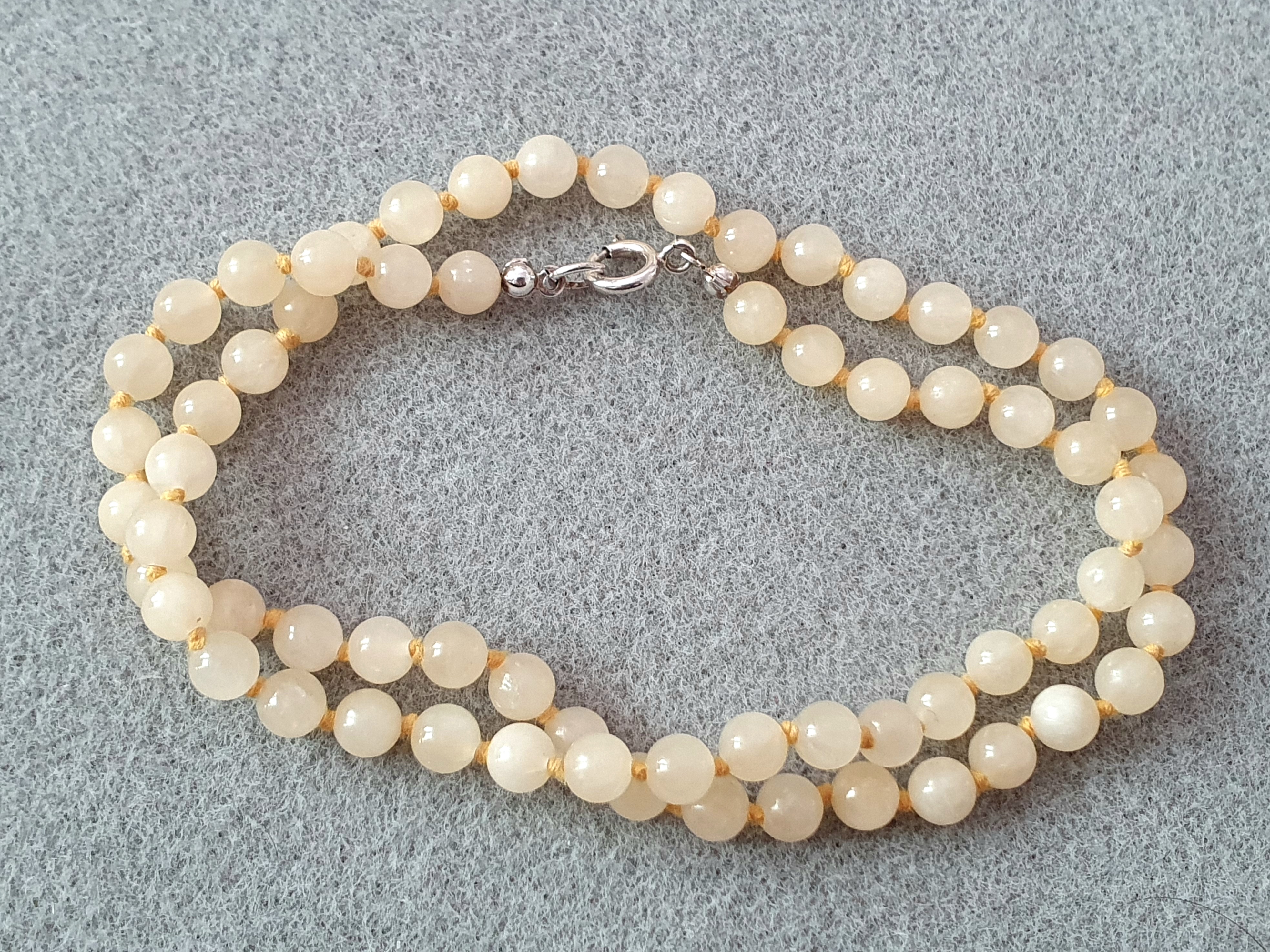 Kalcit gul 6mm knutet halsband, lås 925-silver