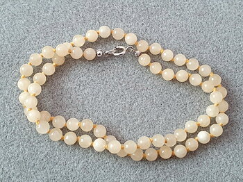 Kalcit gul 6mm knutet halsband, lås 925-silver