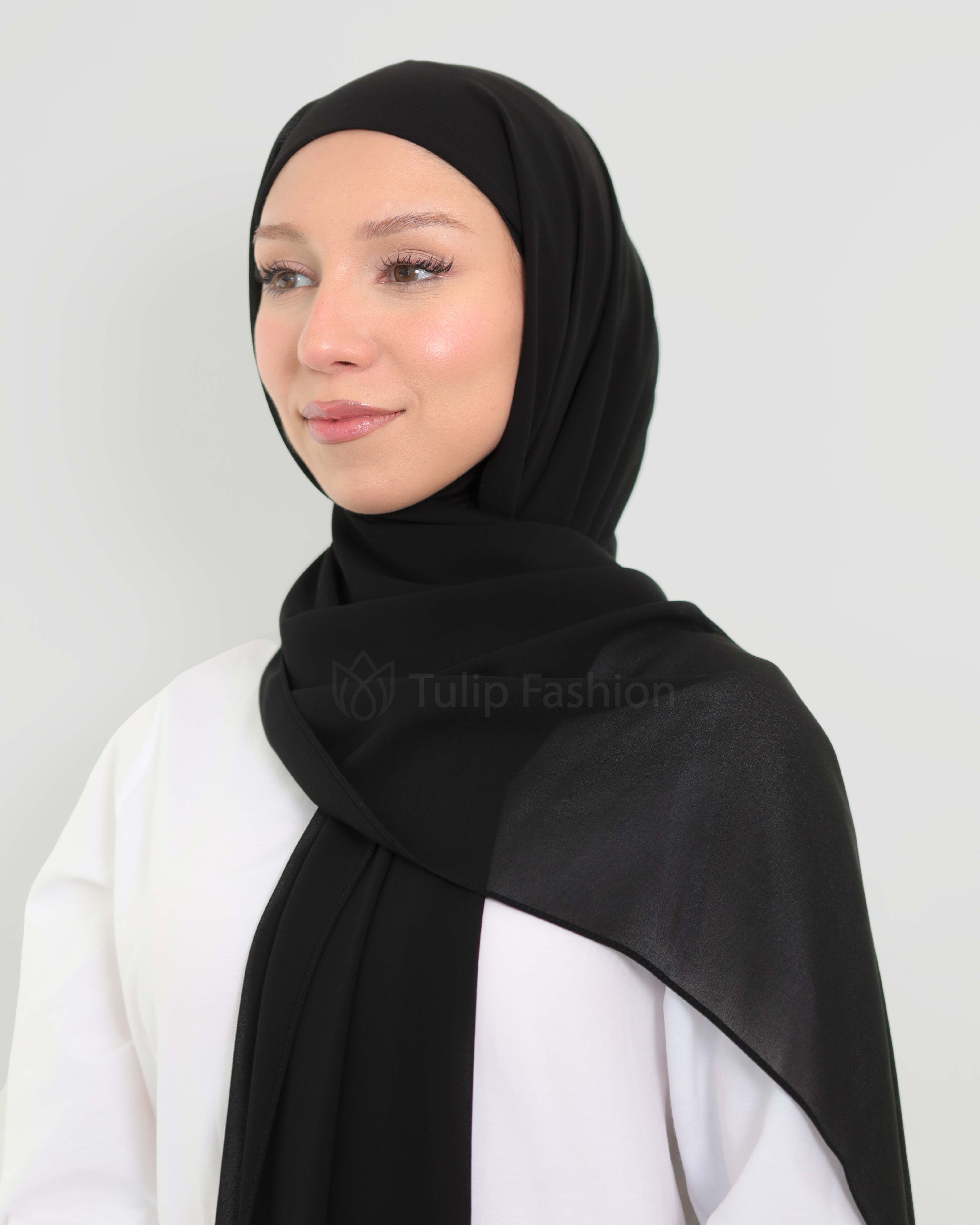 Hijab - Instant Chiffon med heltäckande undersjal -  Svart - 3