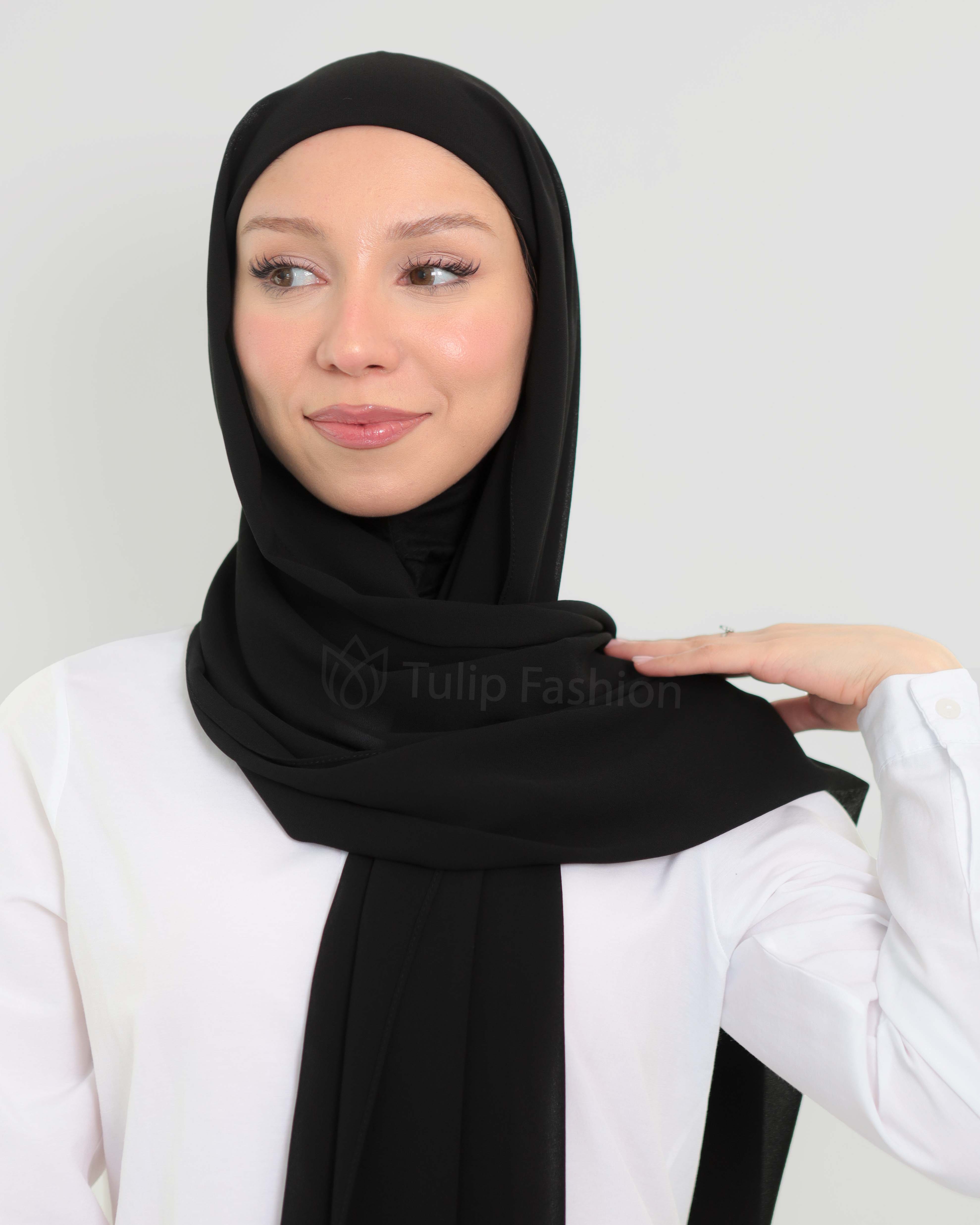 Hijab - Instant Chiffon med heltäckande undersjal -  Svart - 2