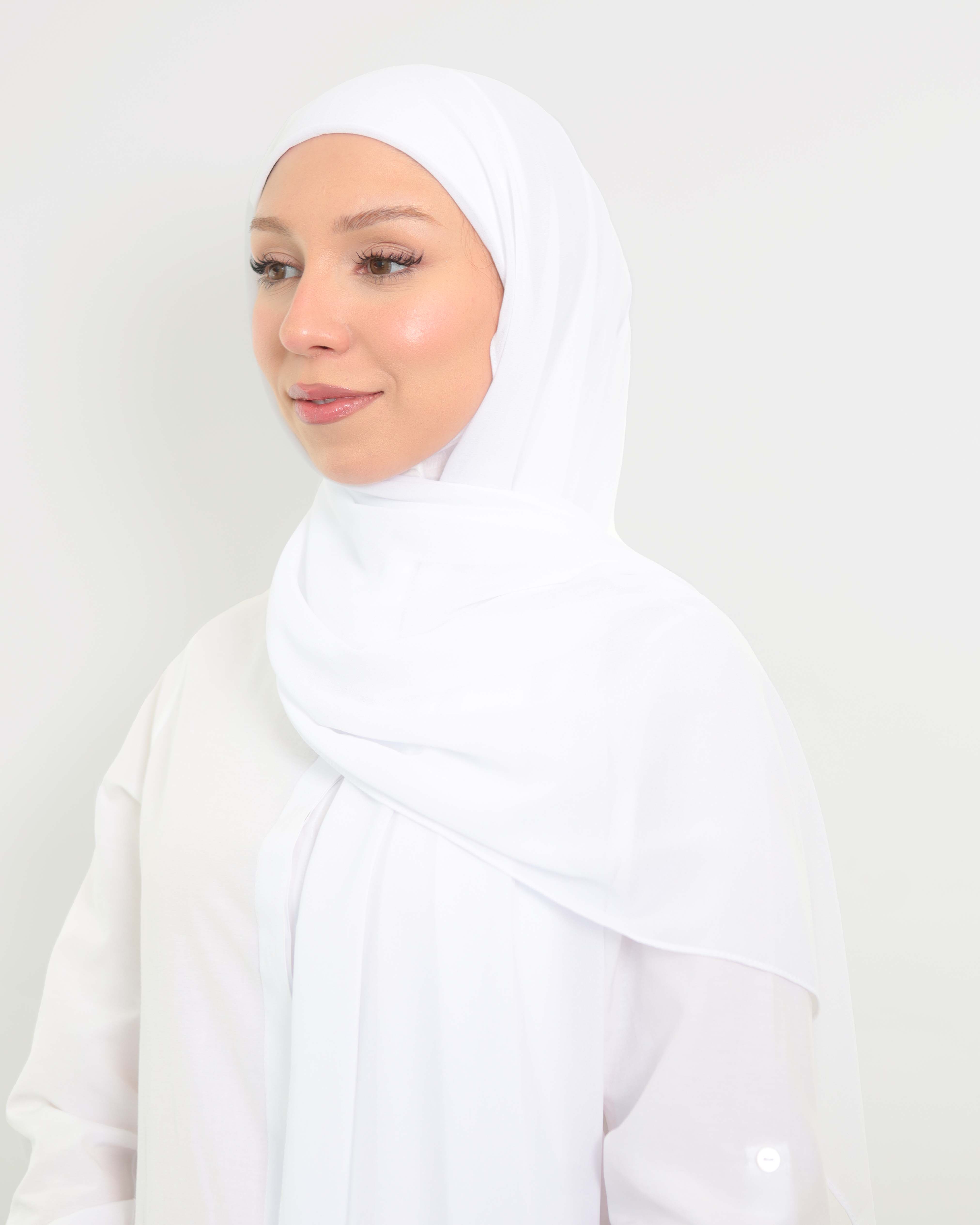 Hijab - Instant Chiffon with full coverage underscarf - White - 4