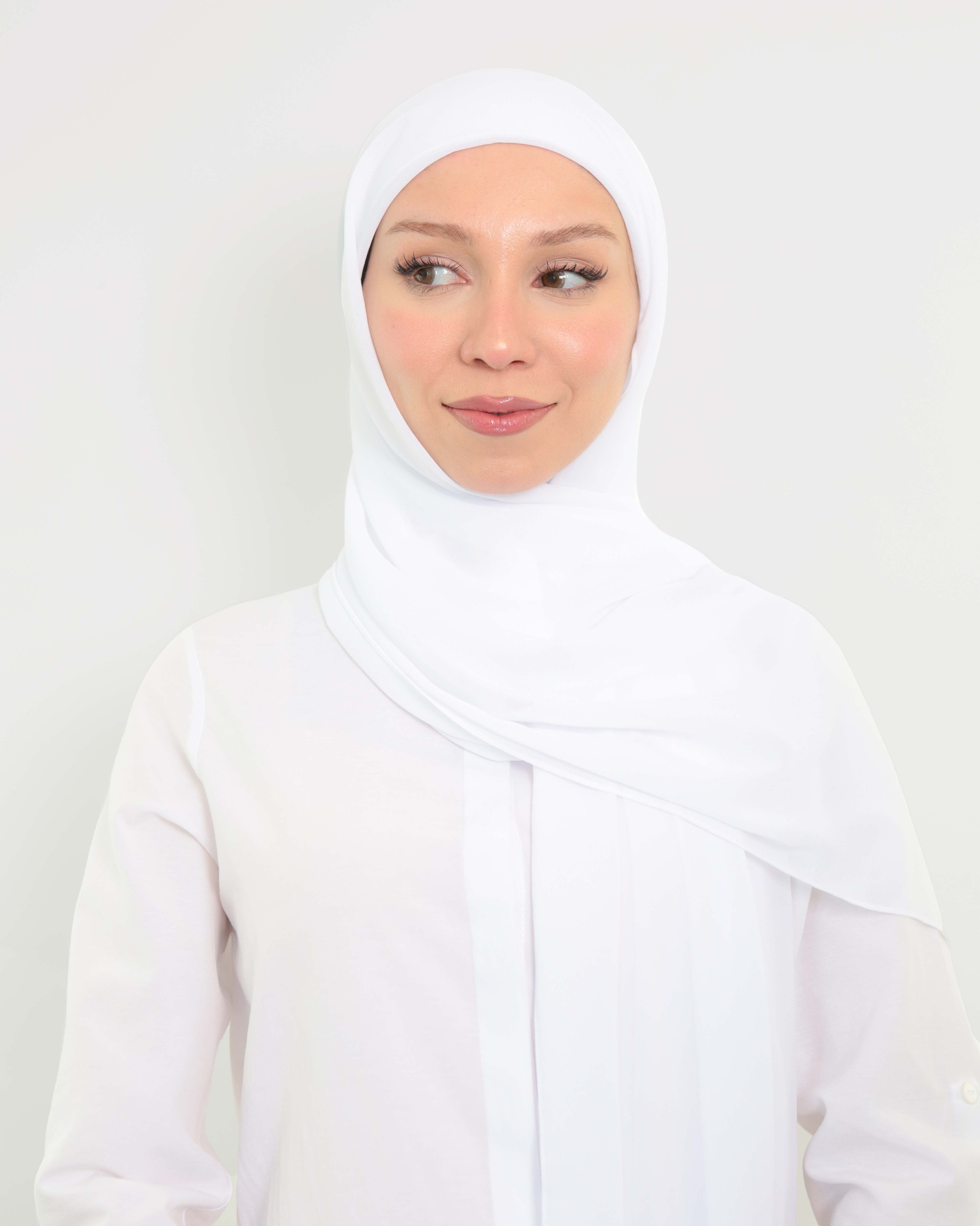 Hijab - Instant Chiffon with full coverage underscarf - White - 5
