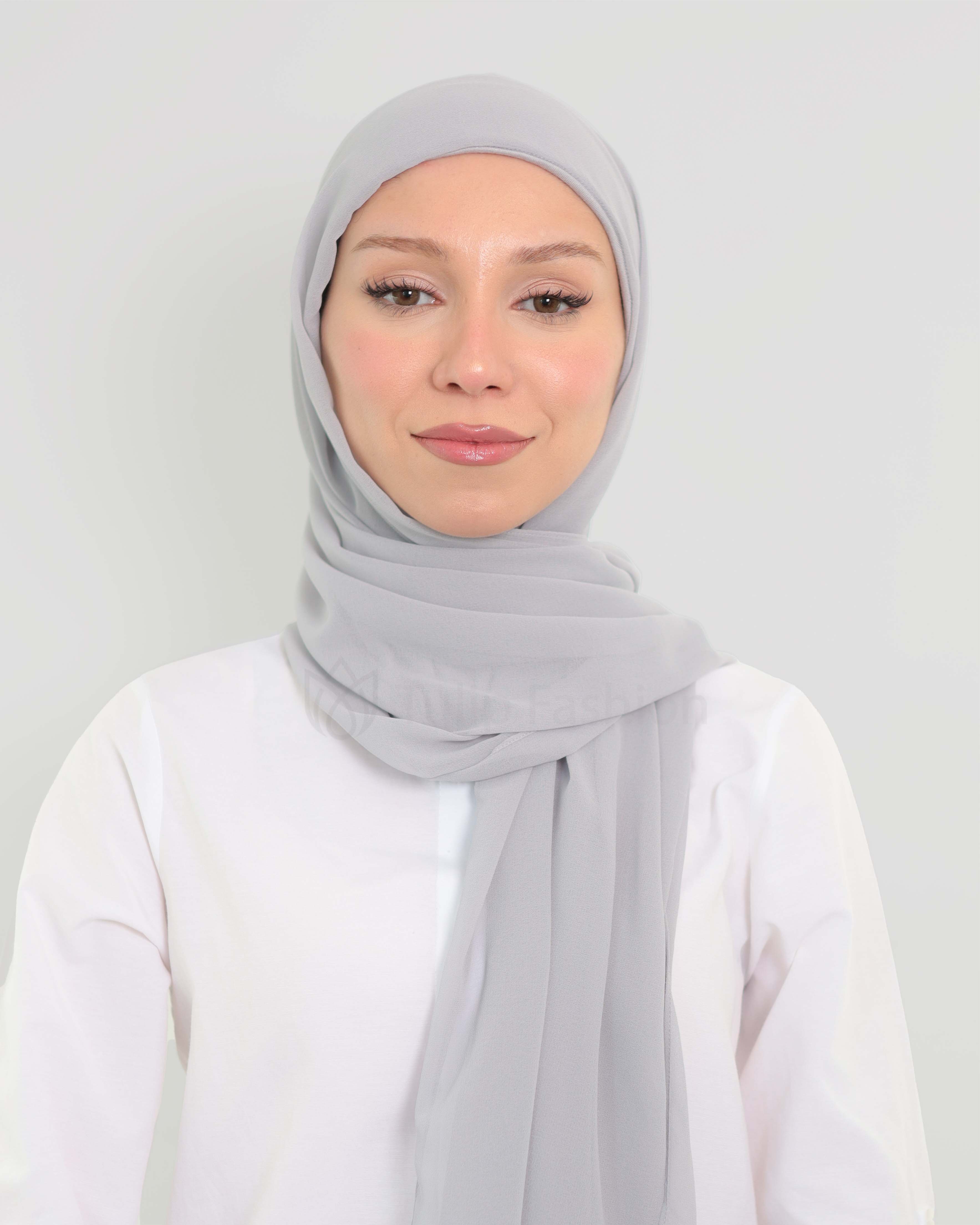Hijab - Instant Chiffon with full coverage underscarf - Light Gray - 3