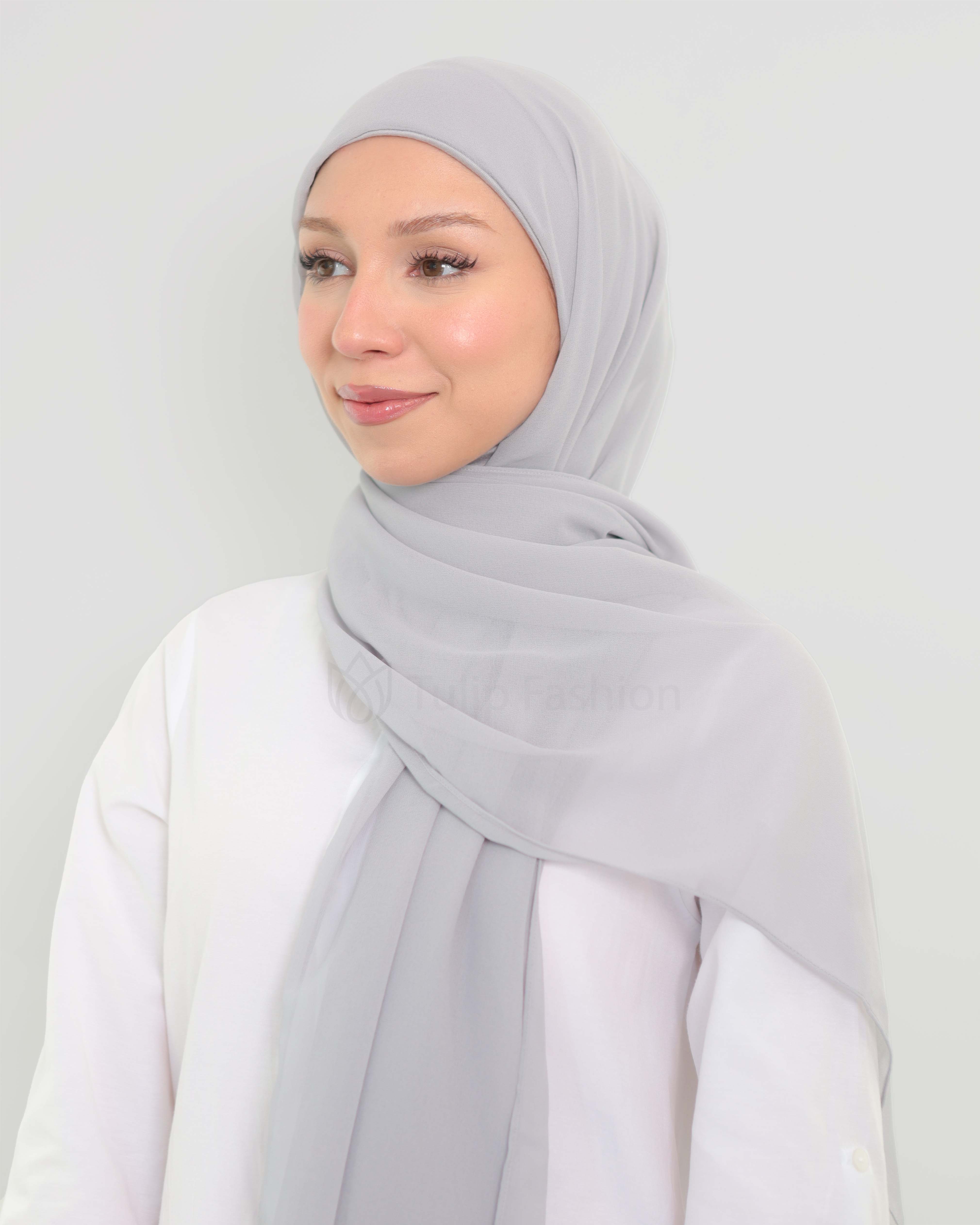 Hijab - Instant Chiffon with full coverage underscarf - Light Gray - 4
