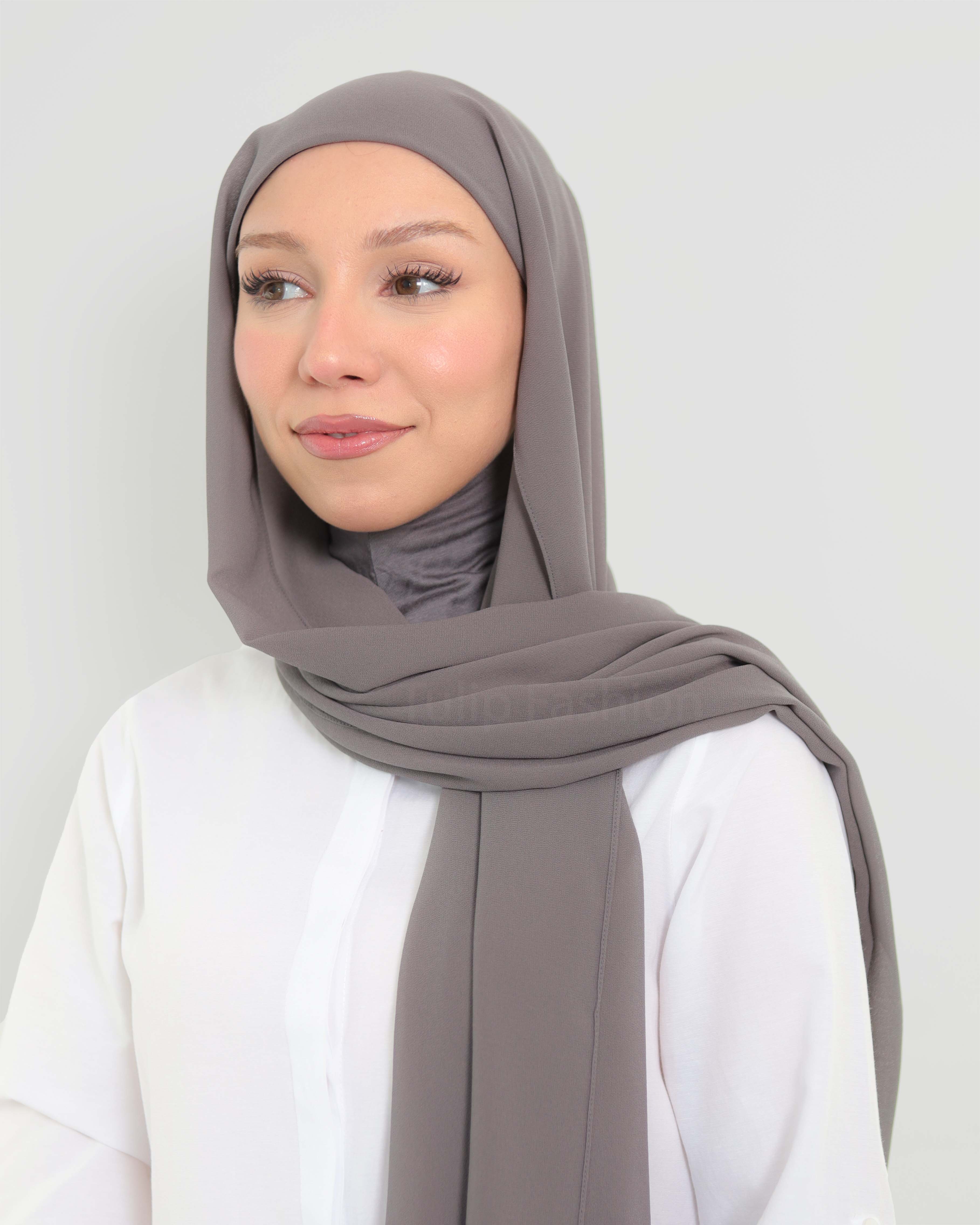 Hijab - Instant Chiffon with full coverage underscarf - Gray - 2