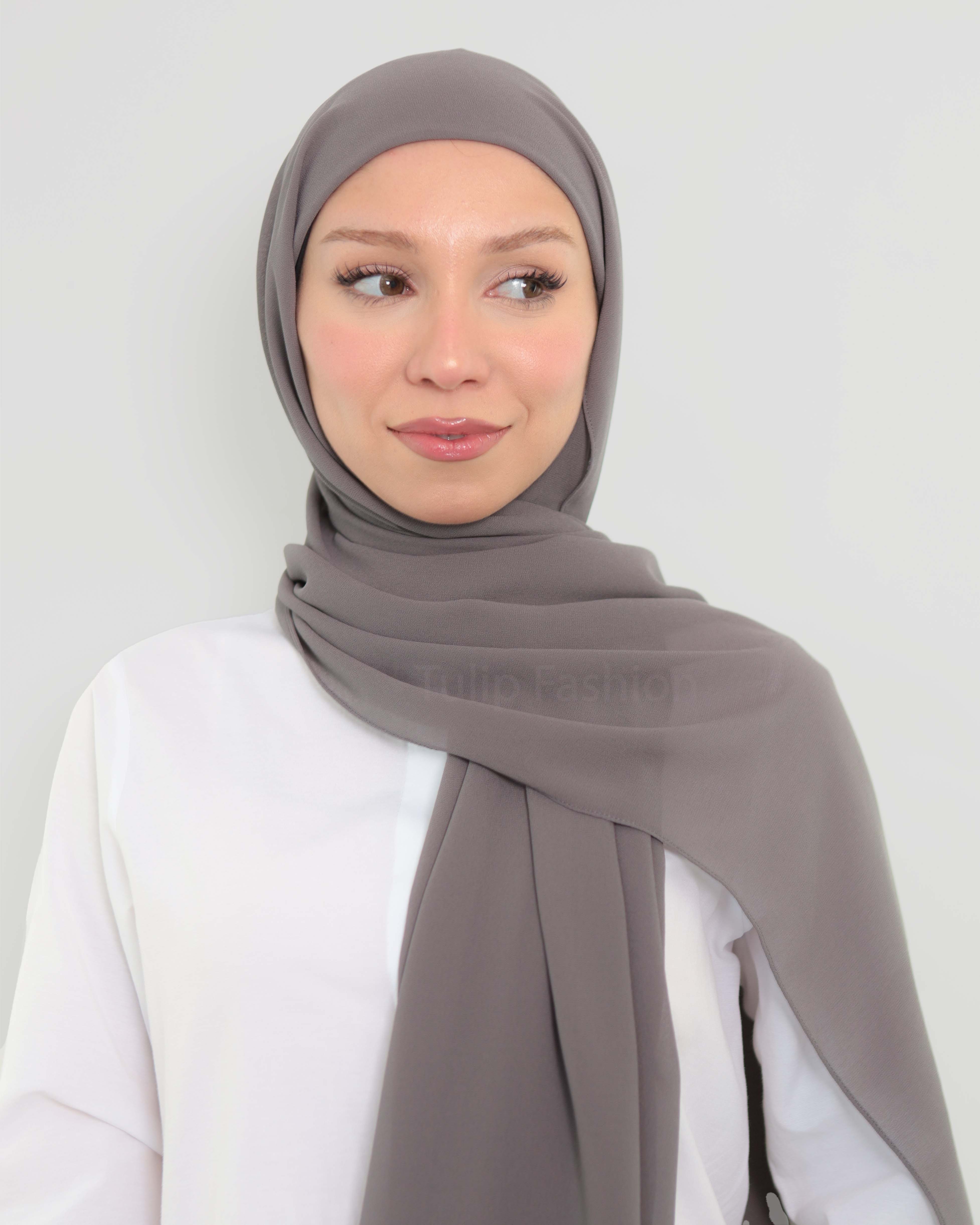 Hijab - Instant Chiffon with full coverage underscarf - Gray - 4