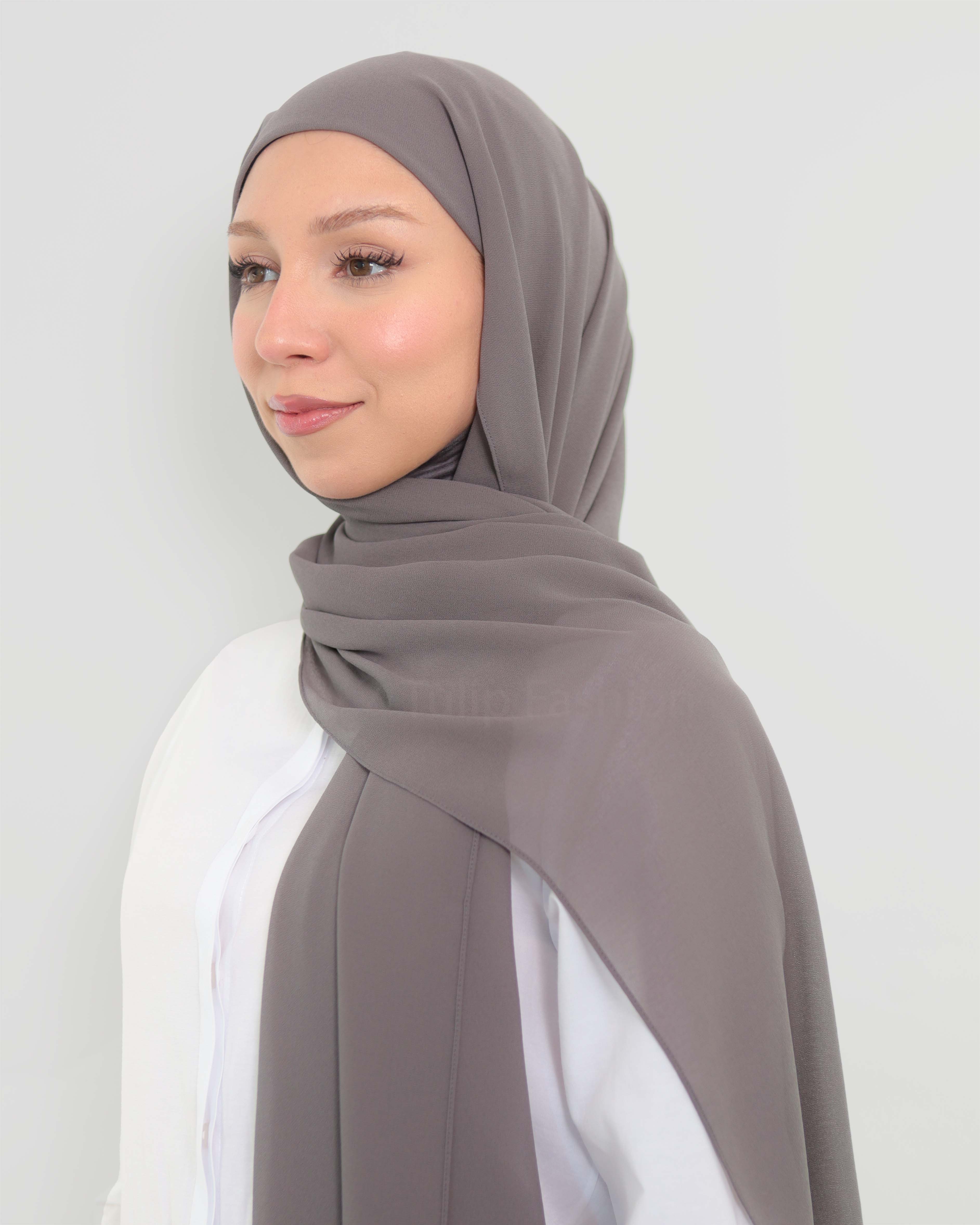 Hijab - Instant Chiffon with full coverage underscarf - Gray - 3