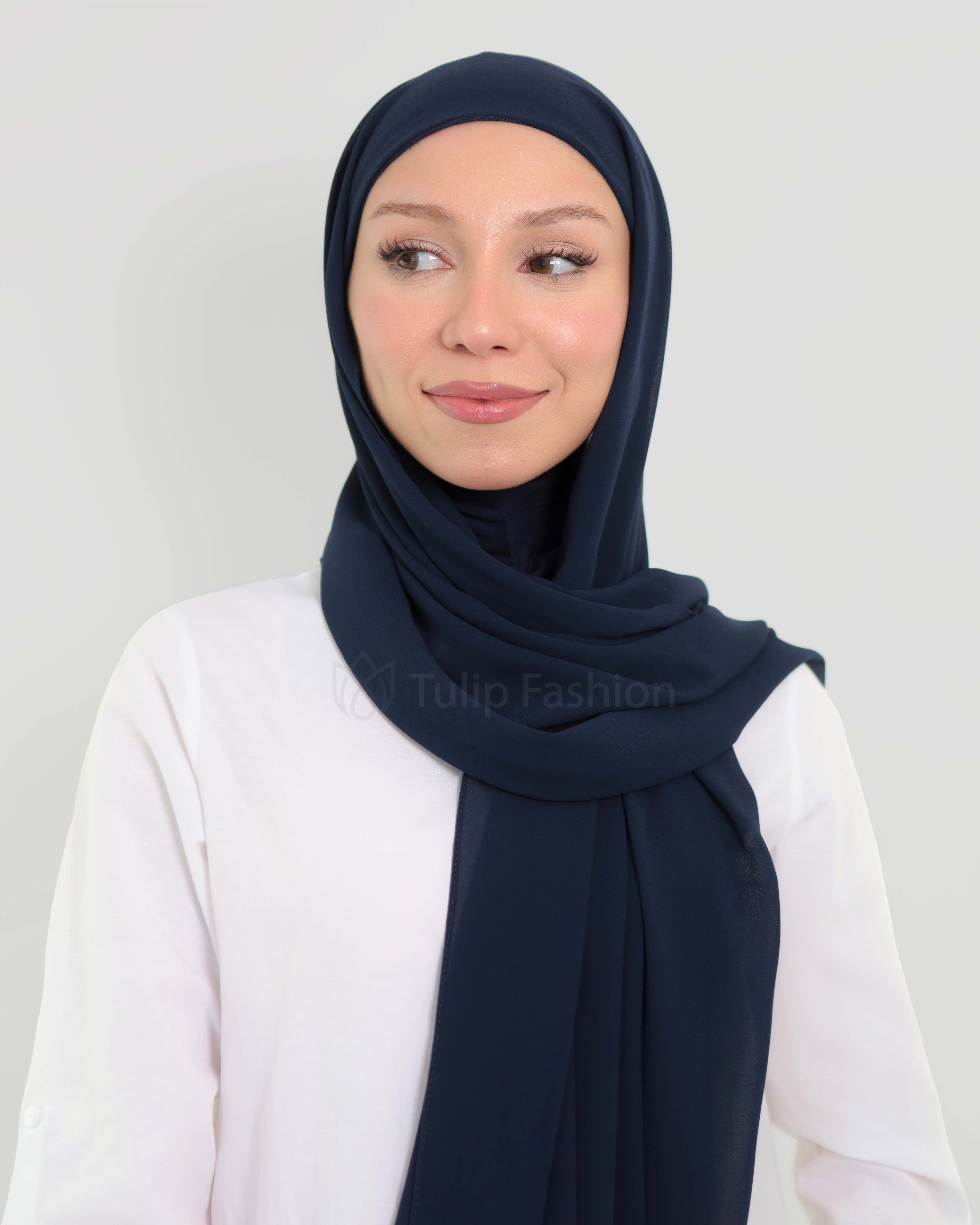 Hijab - Instant Chiffon with full coverage underscarf - Midnight Blue - 3