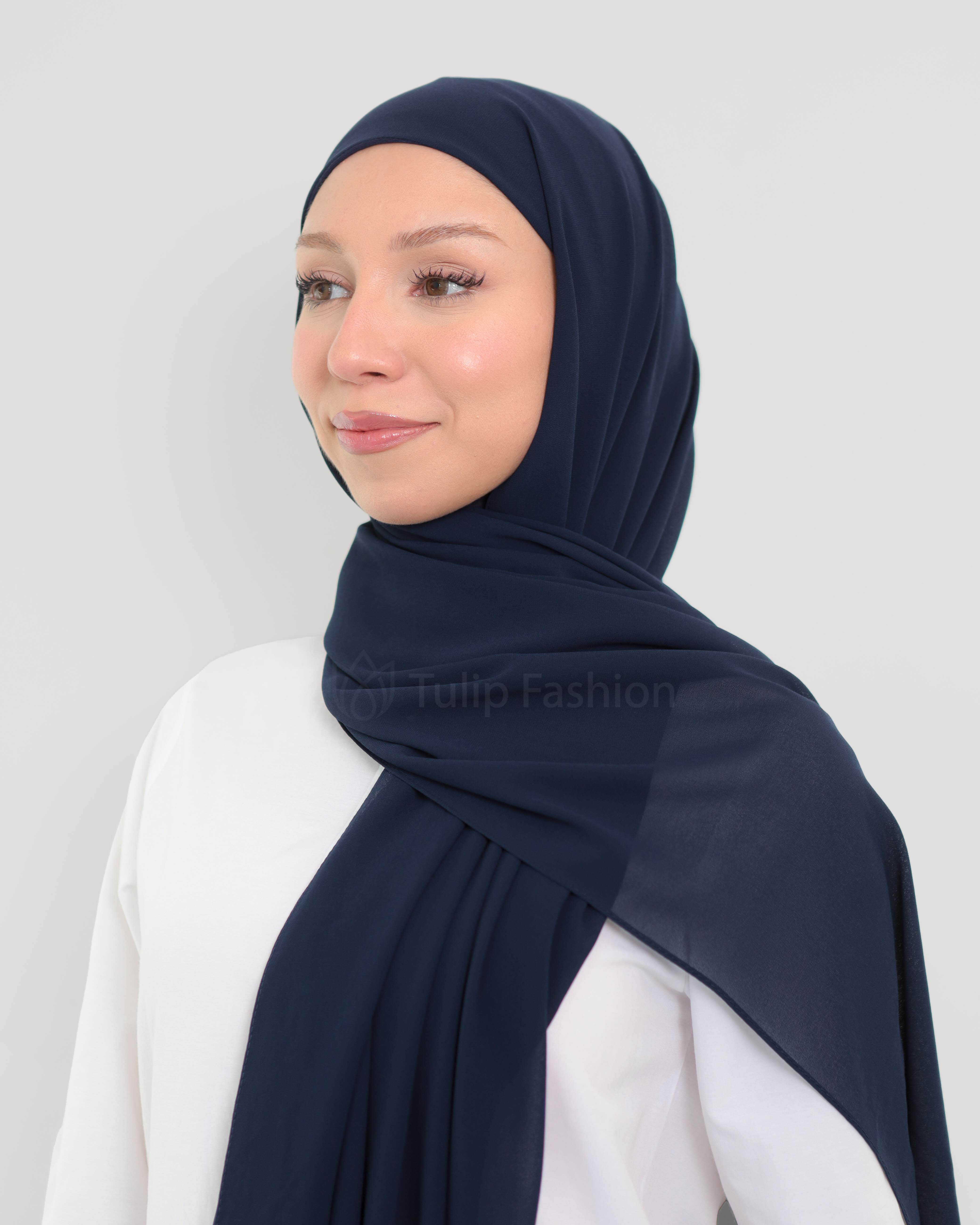 Hijab - Instant Chiffon with full coverage underscarf - Midnight Blue - 4