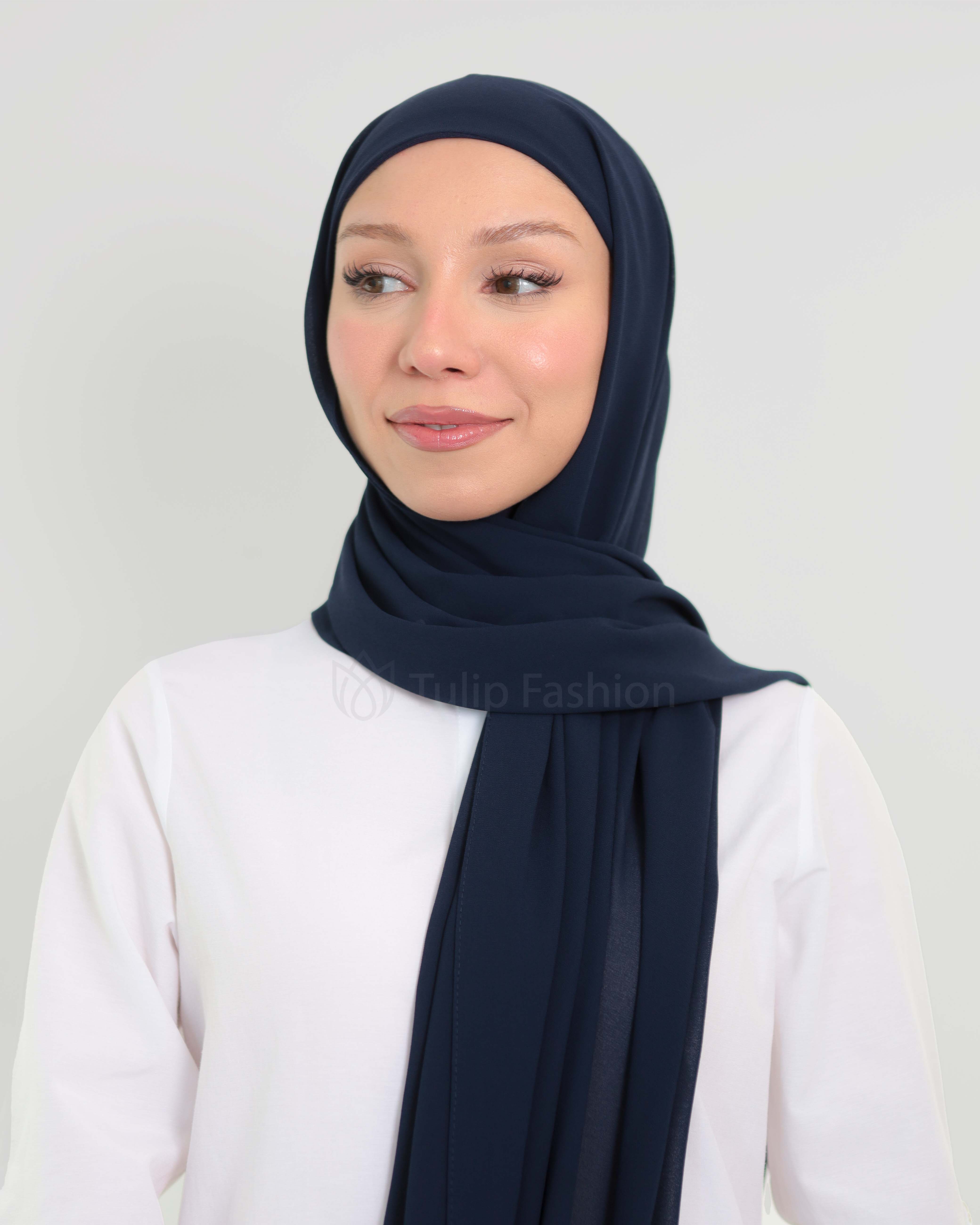 Hijab - Instant Chiffon with full coverage underscarf - Midnight Blue - 2