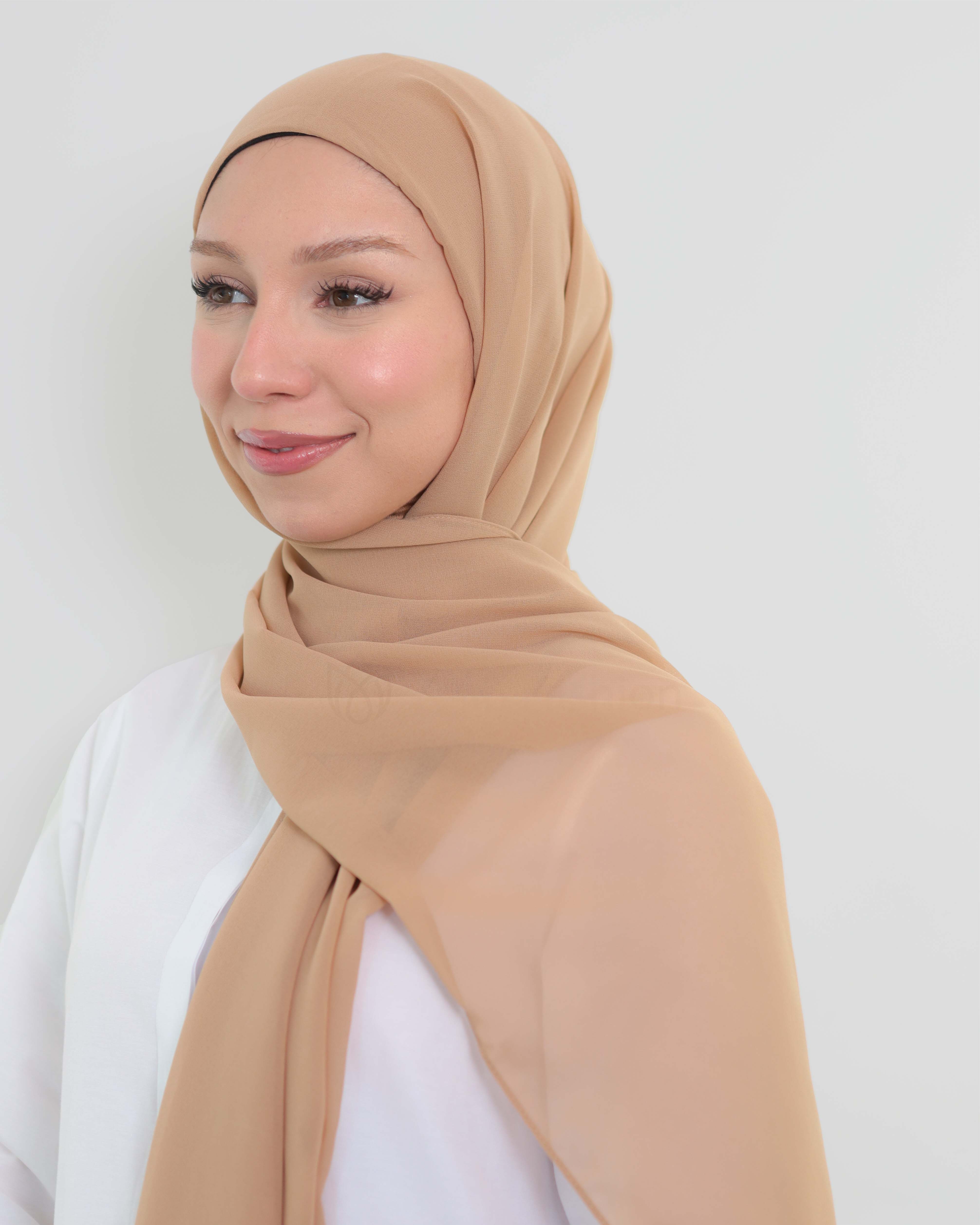 Hijab - Instant Chiffon with full coverage underscarf - Camel Beige - 4
