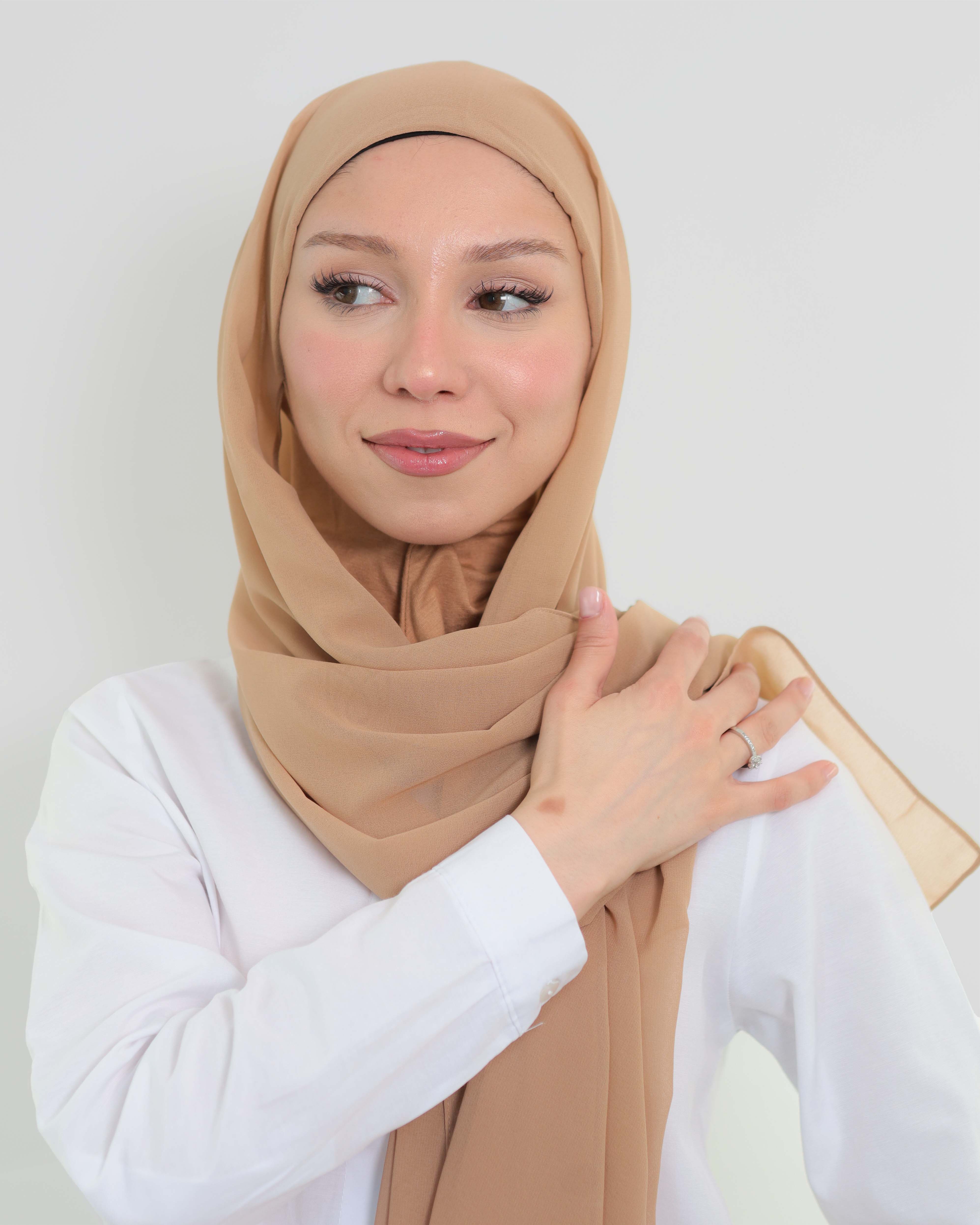 Hijab - Instant Chiffon with full coverage underscarf - Camel Beige