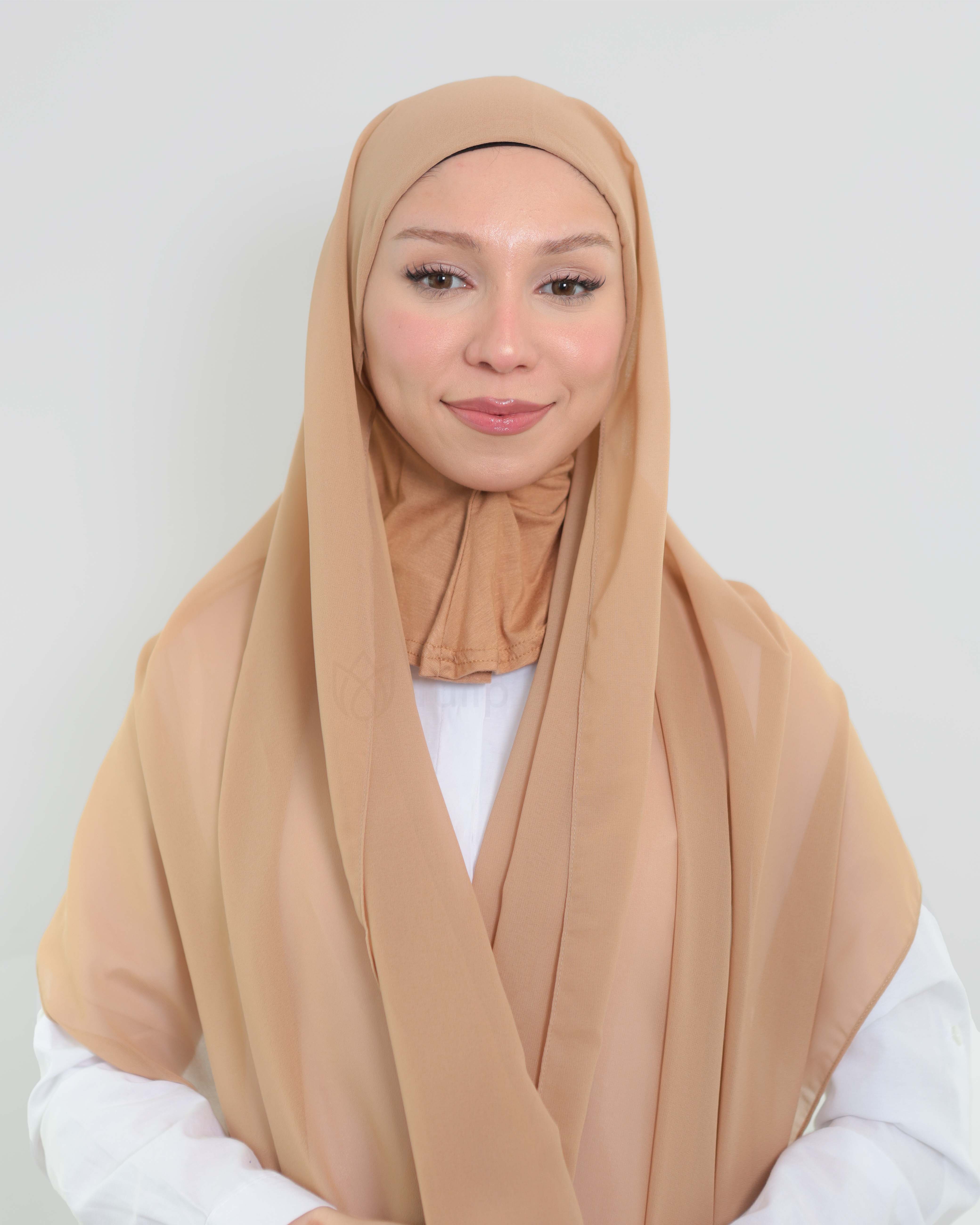 Hijab - Instant Chiffon with full coverage underscarf - Camel Beige - 2