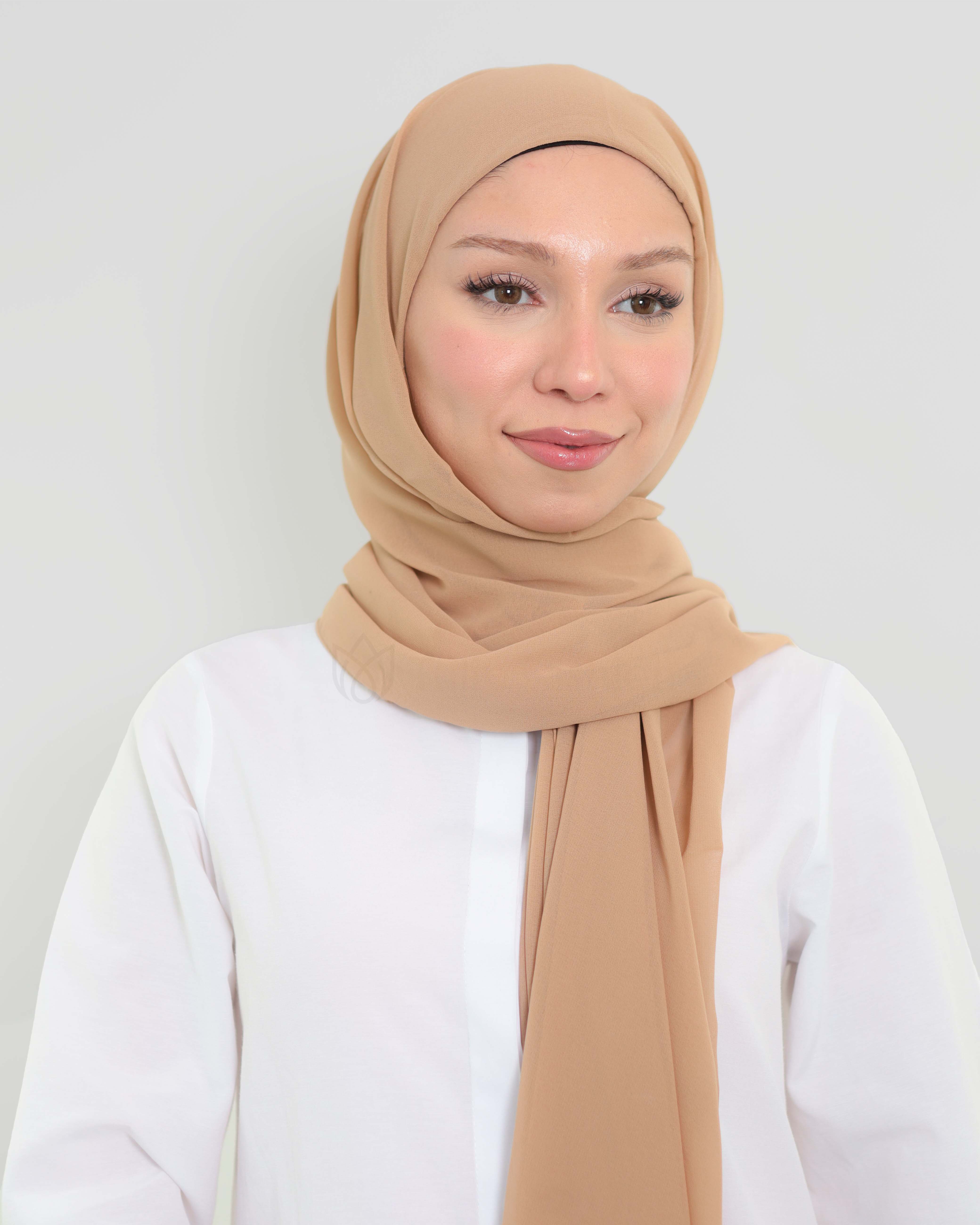 Hijab - Instant Chiffon with full coverage underscarf - Camel Beige - 3