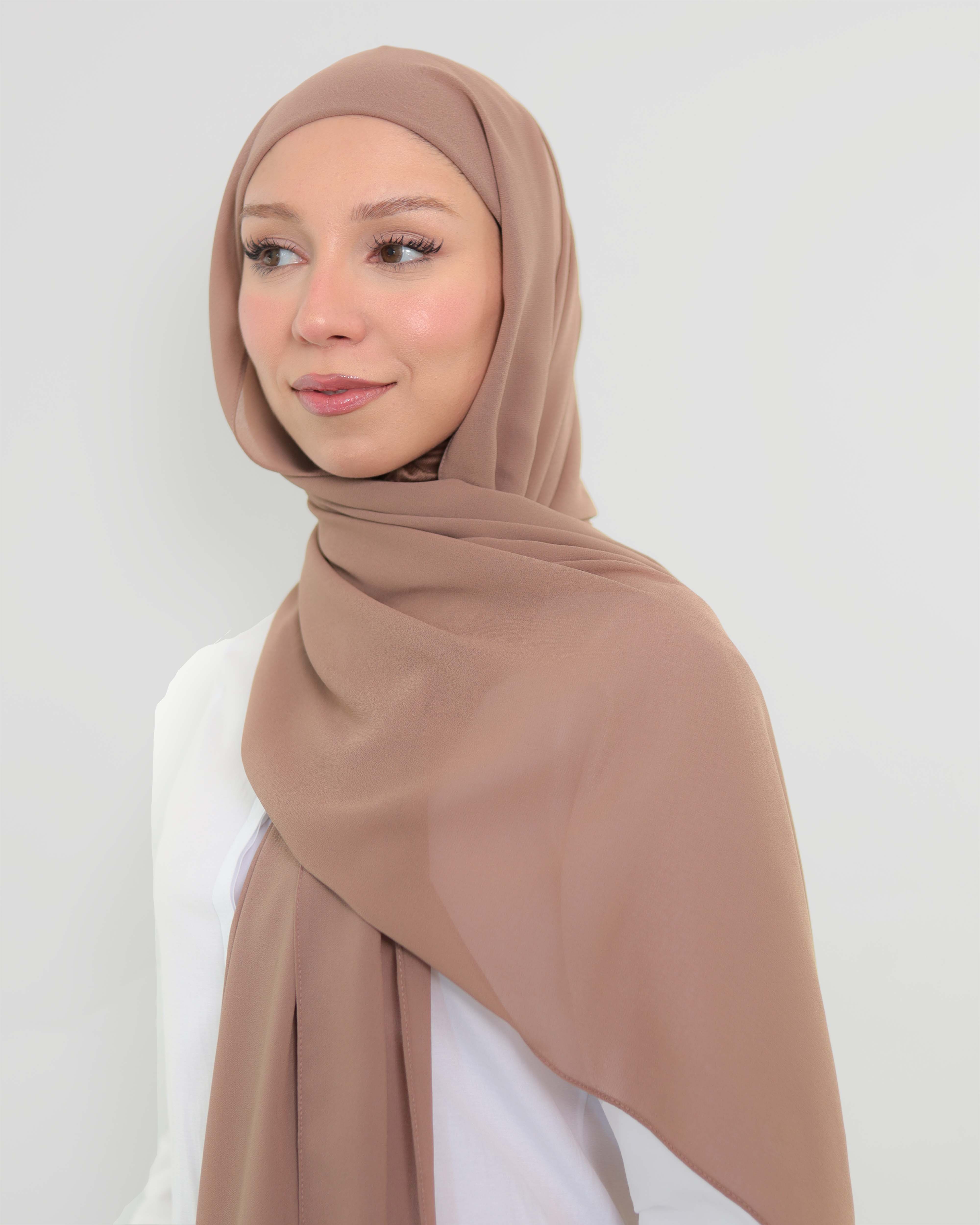 Hijab - Instant Chiffon with full coverage underscarf - Hazel Brown - 4