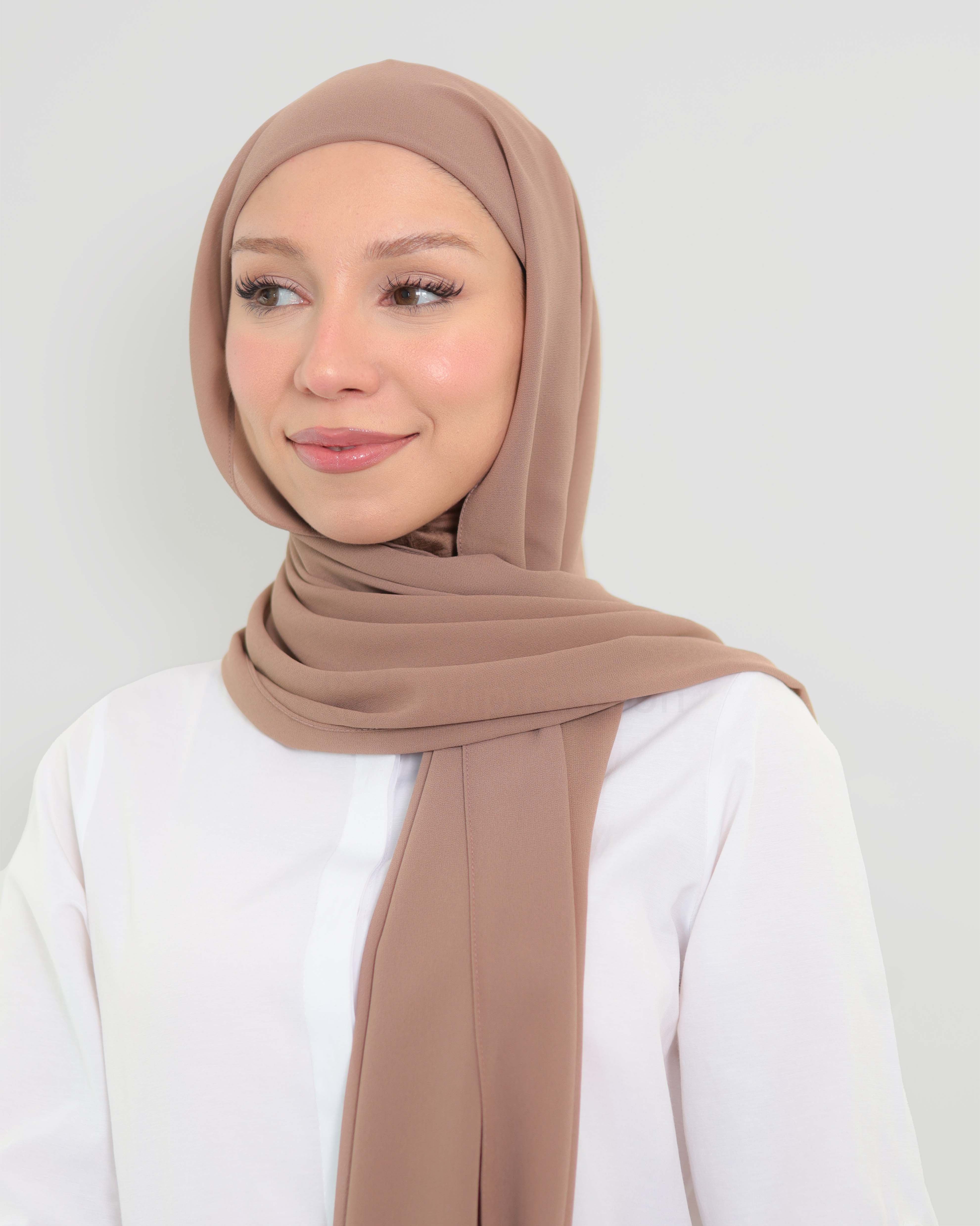 Hijab - Instant Chiffon with full coverage underscarf - Hazel Brown - 3