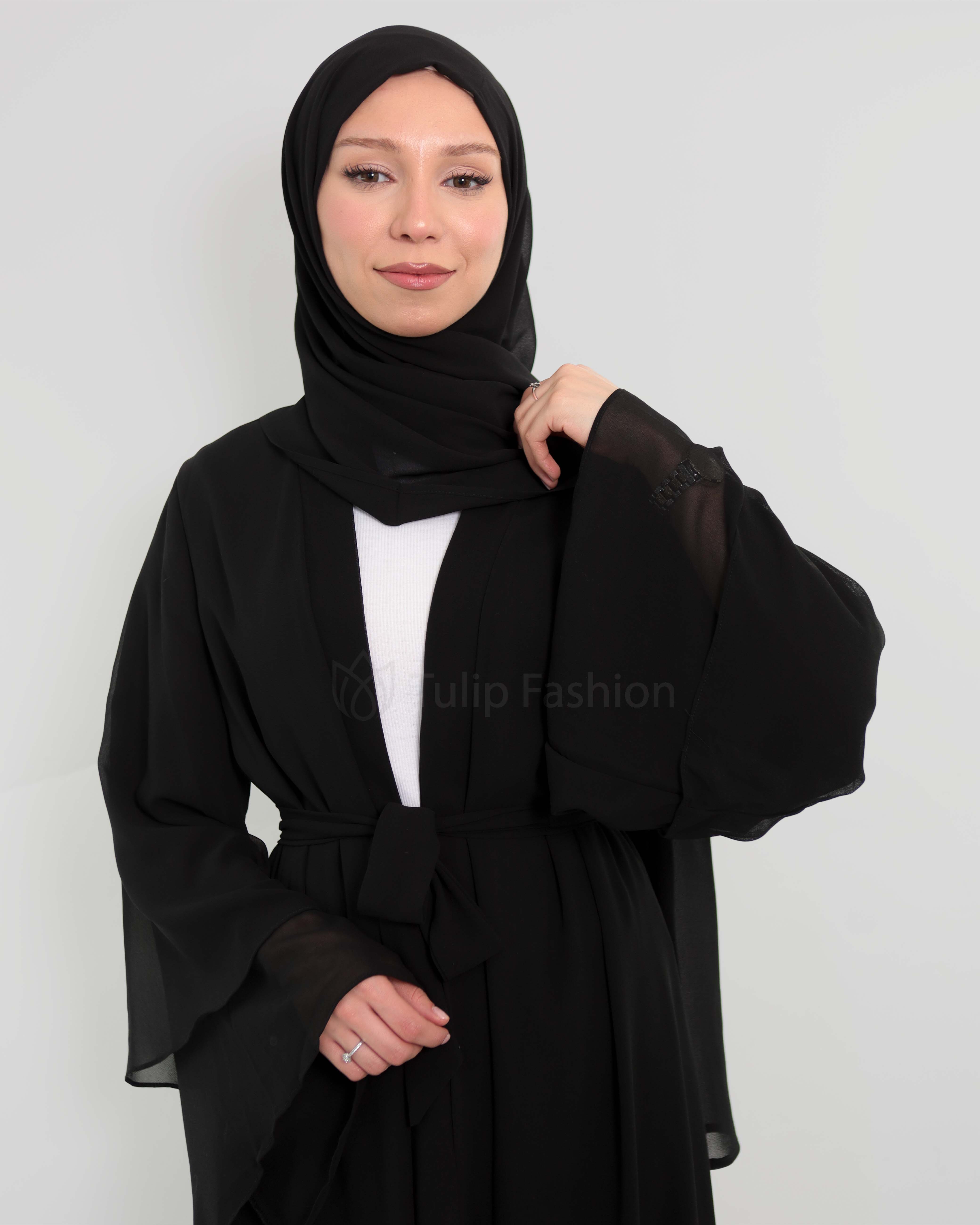 Chiffon open Abaya - Black - 6