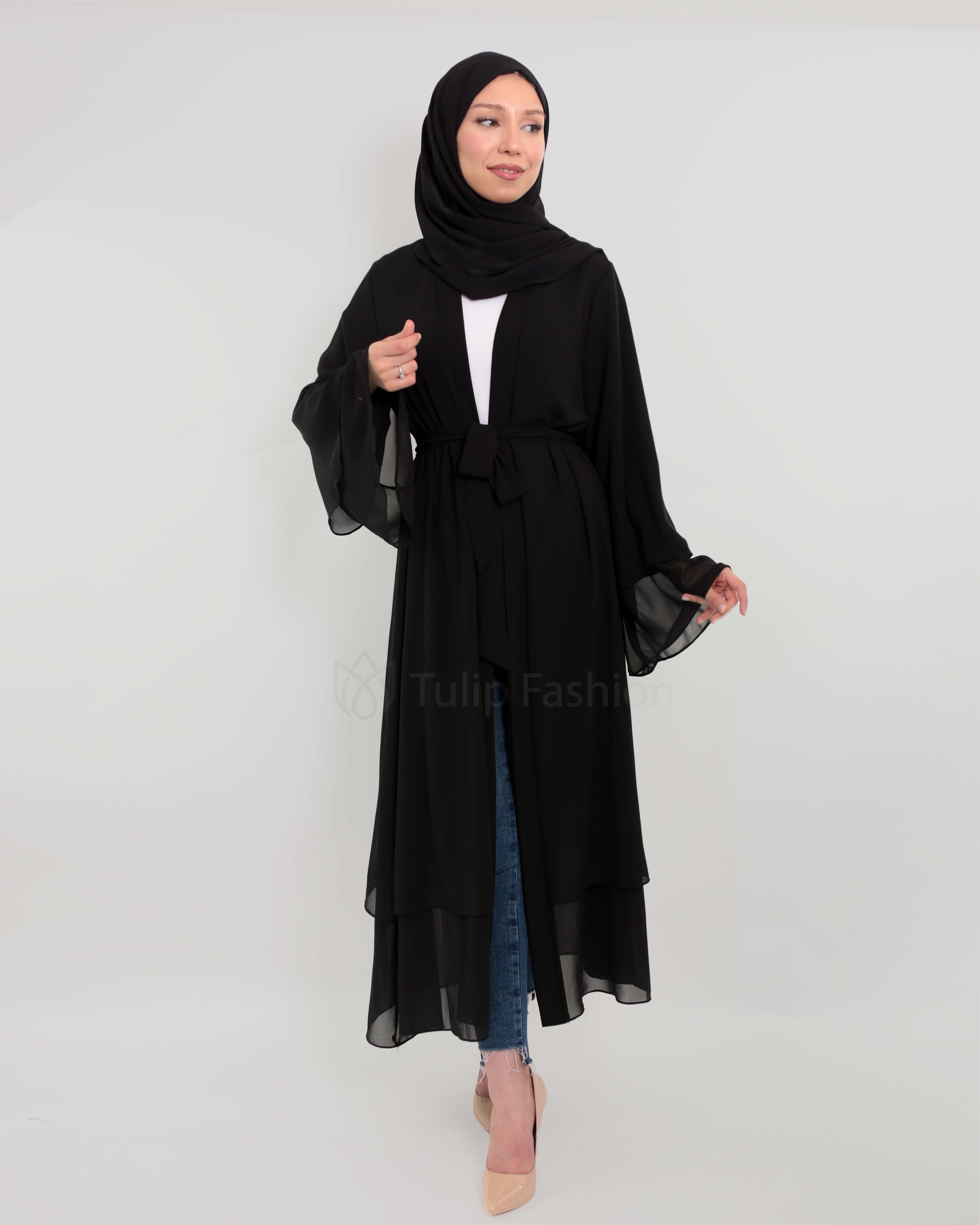 Chiffon open Abaya - Black