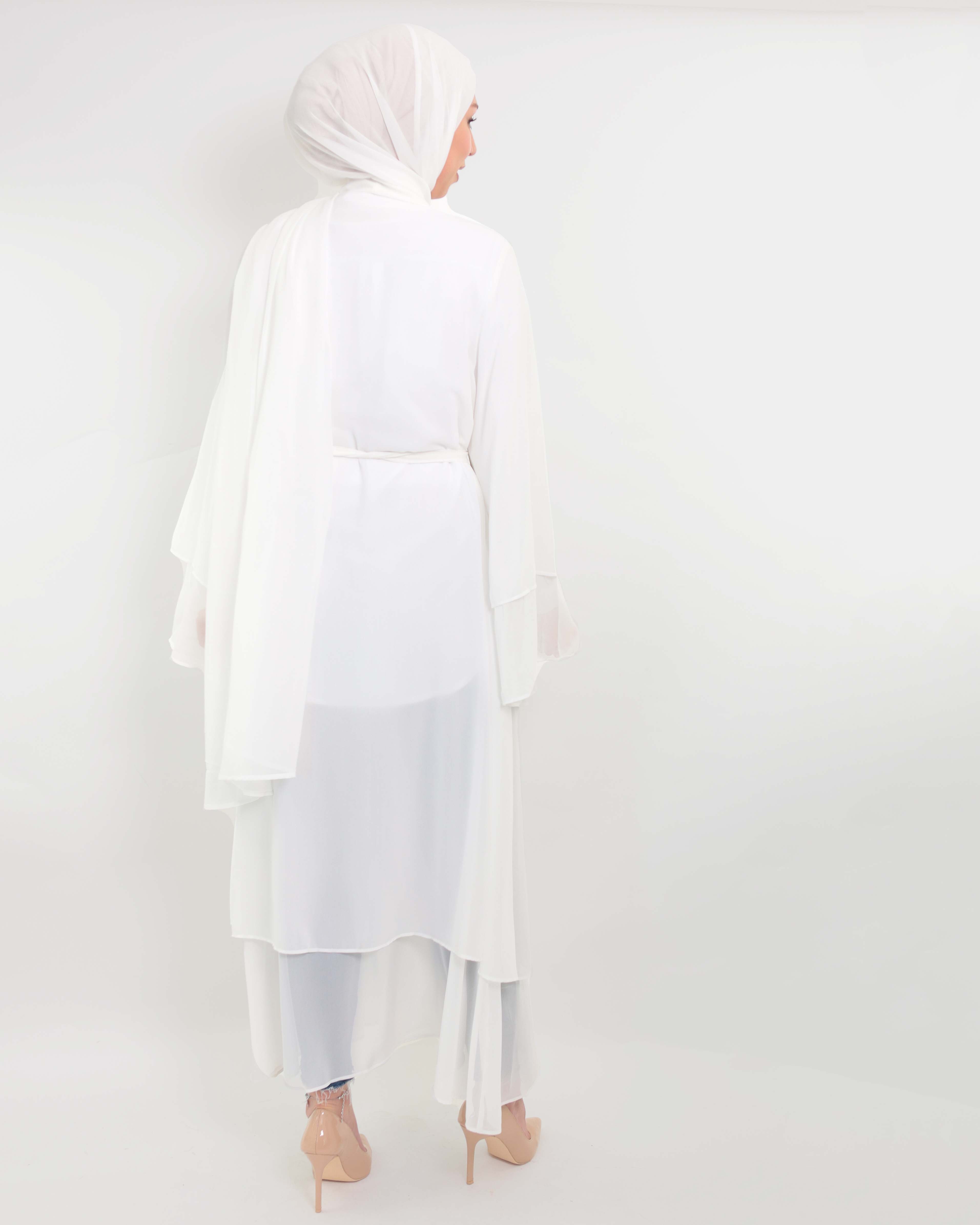 Chiffon open Abaya - White - 6