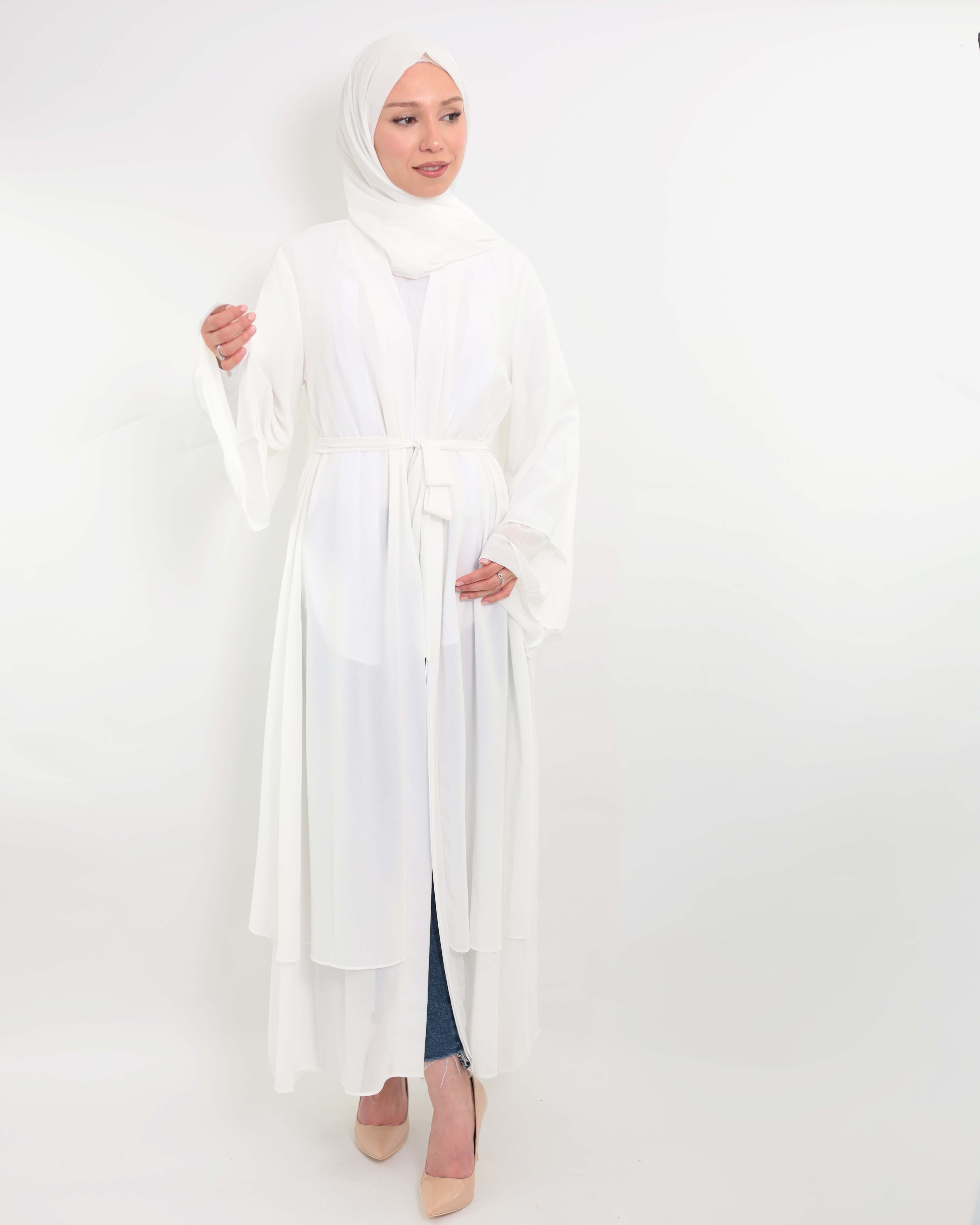Chiffon open Abaya - White - 3
