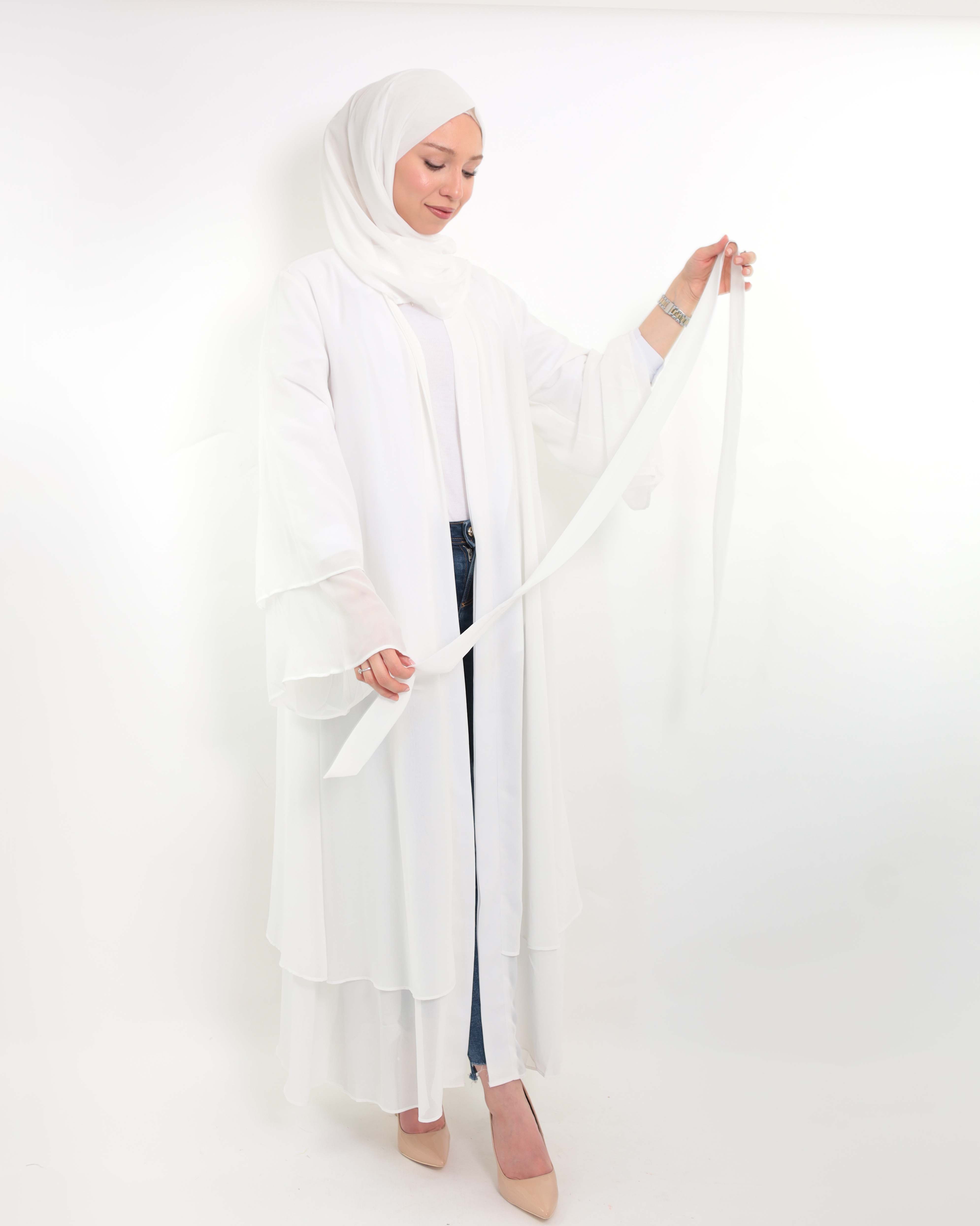 Chiffon open Abaya - White - 4