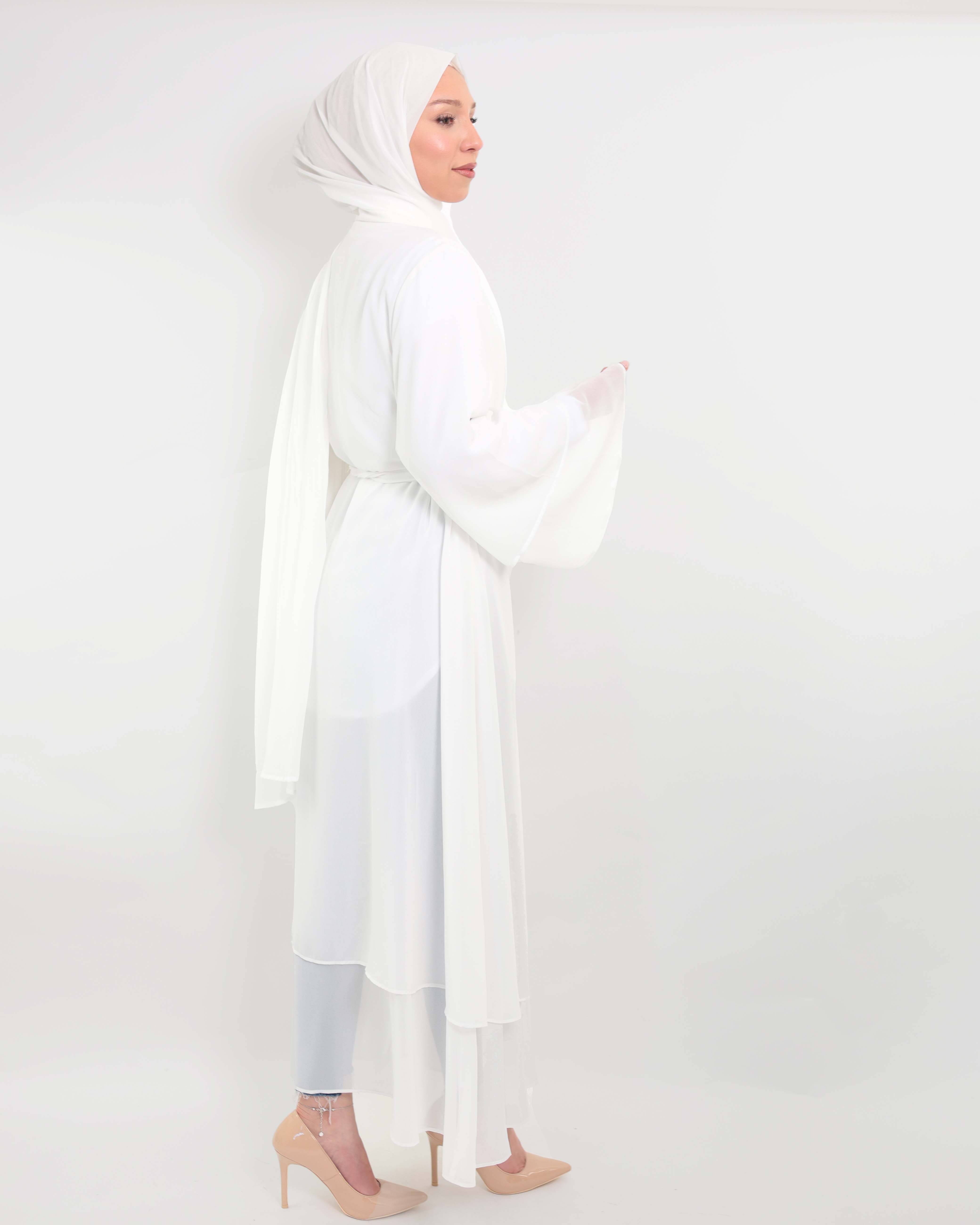 Chiffon open Abaya - White - 5