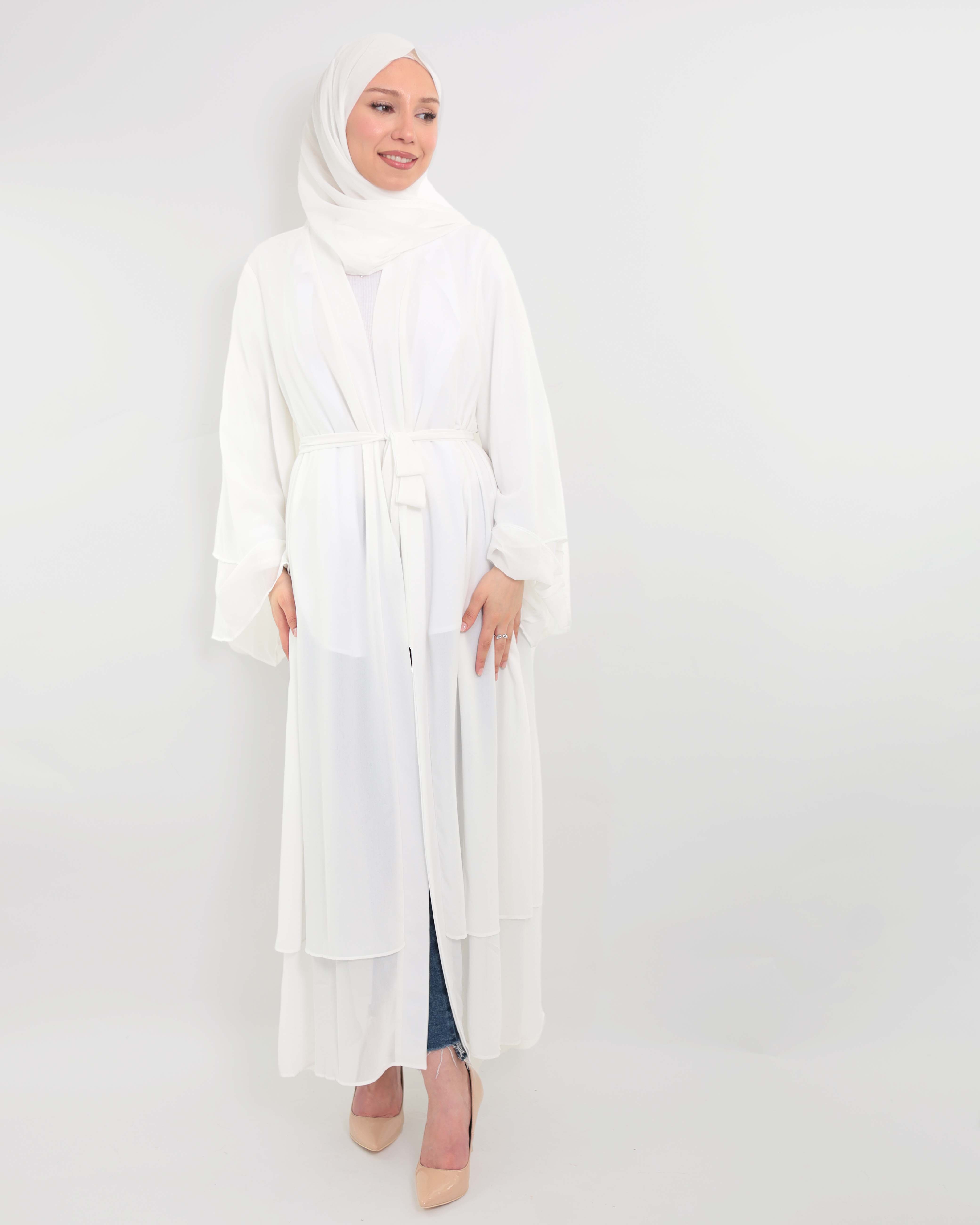 Chiffon open Abaya - White - 2