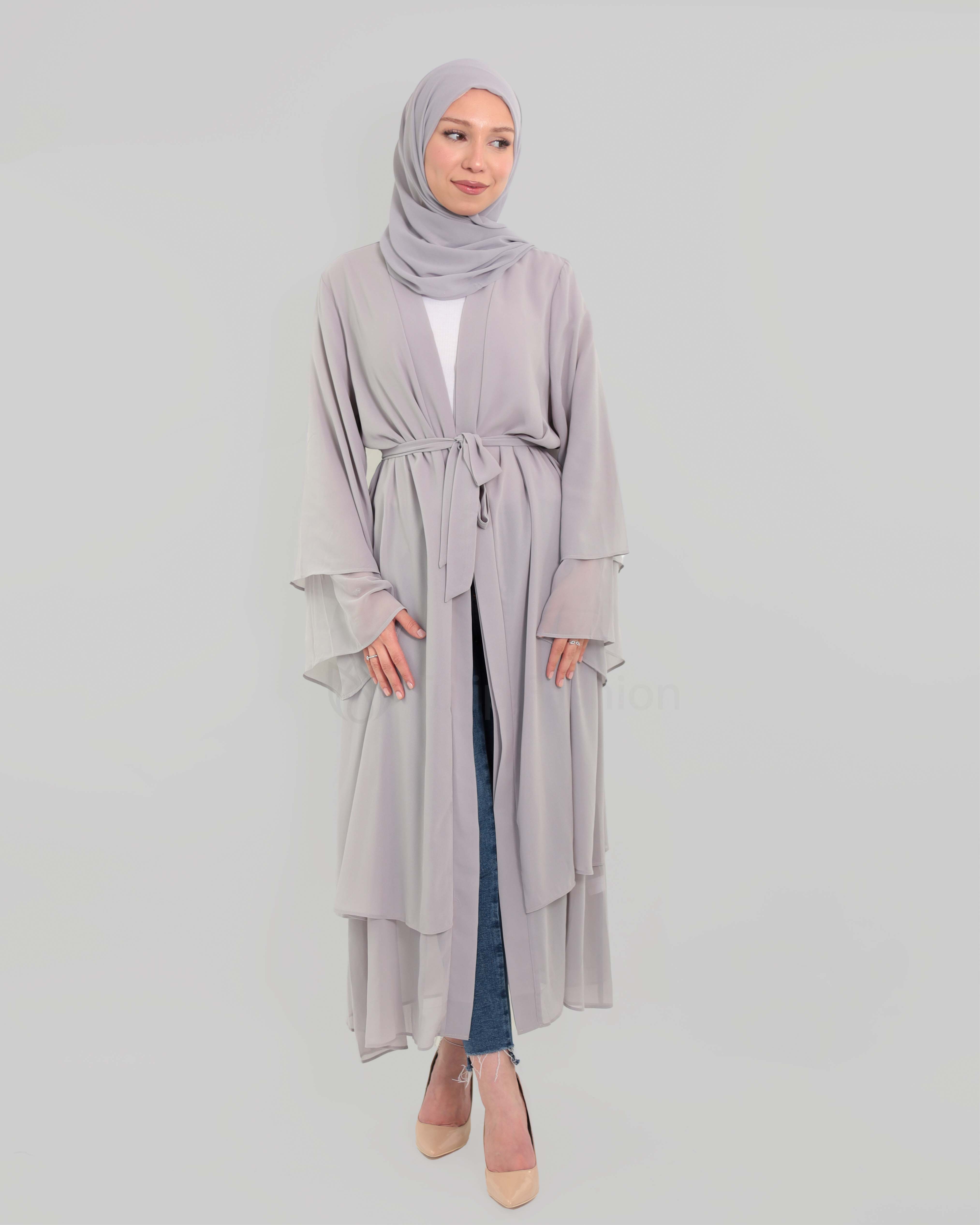 Chiffon open Abaya - Gray - 2