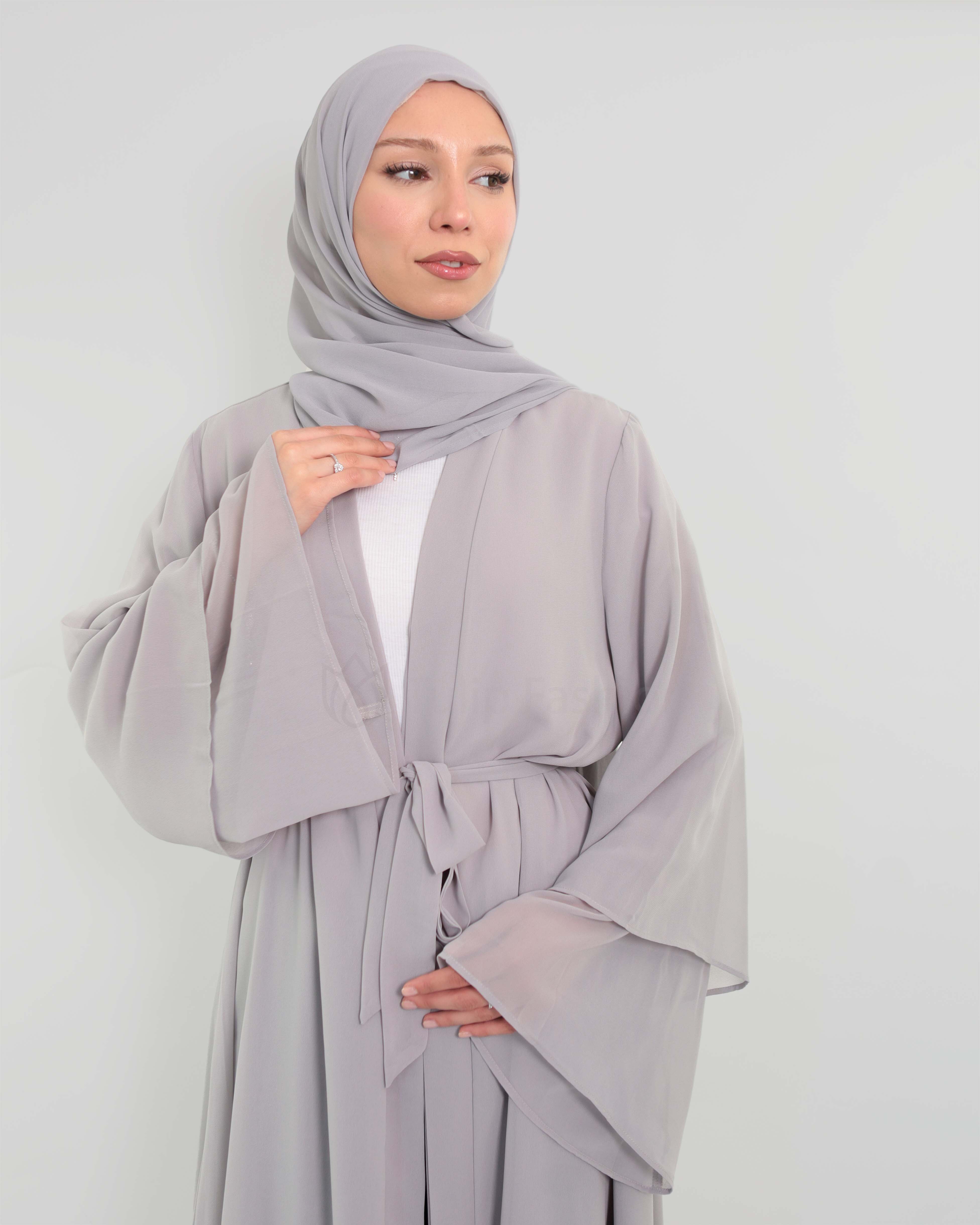 Chiffon open Abaya - Gray - 7
