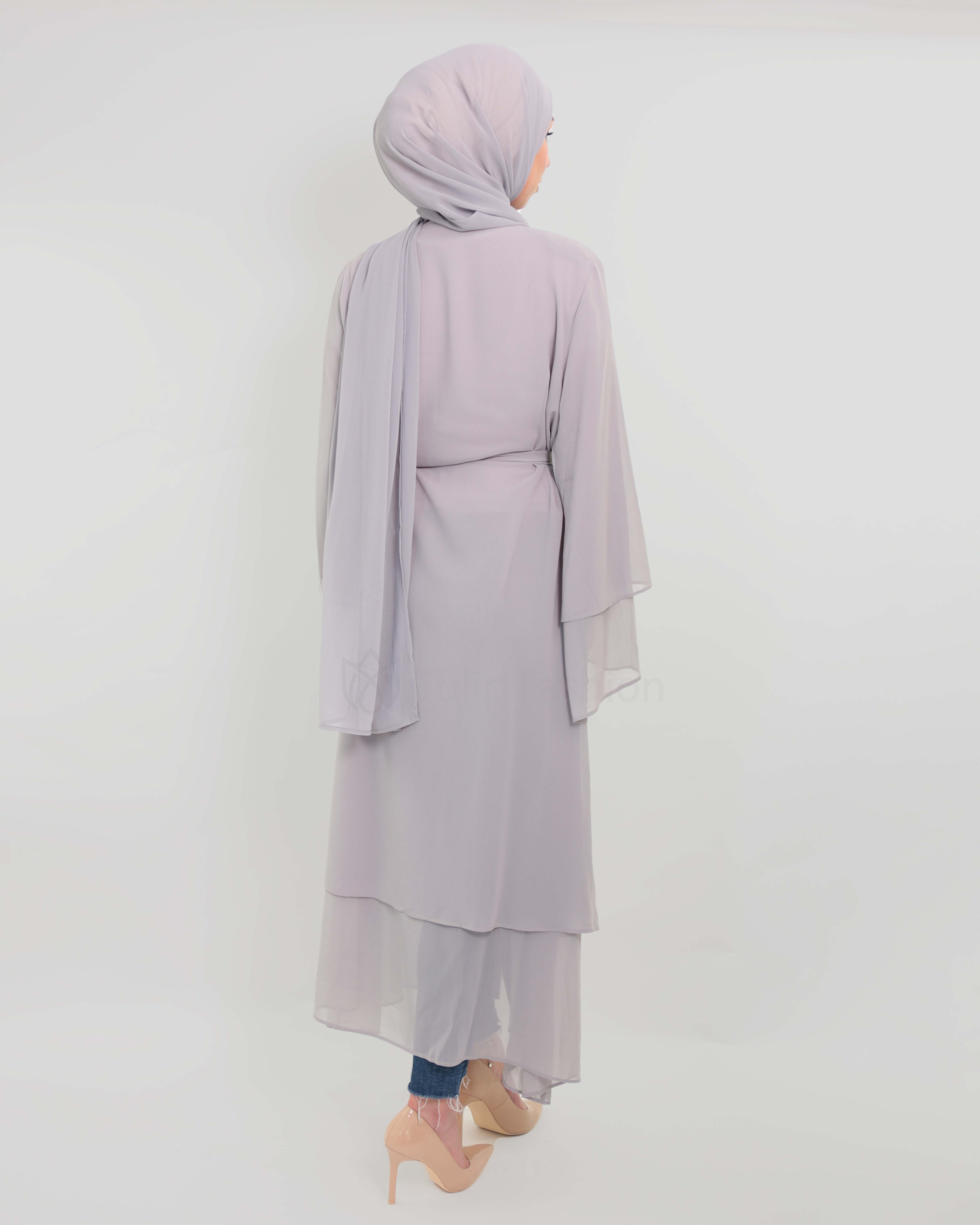 Chiffon open Abaya - Gray - 6