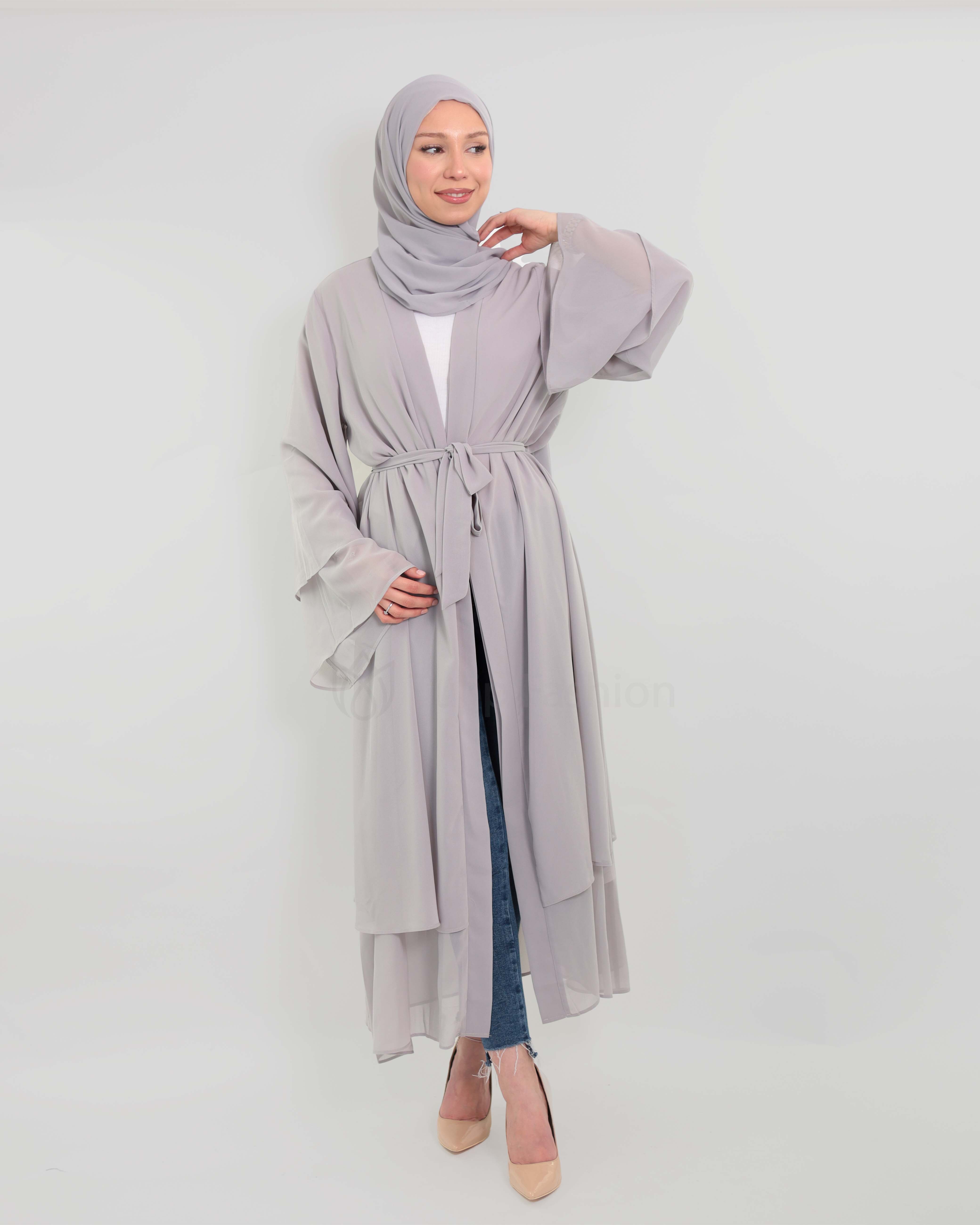 Chiffon open Abaya - Gray
