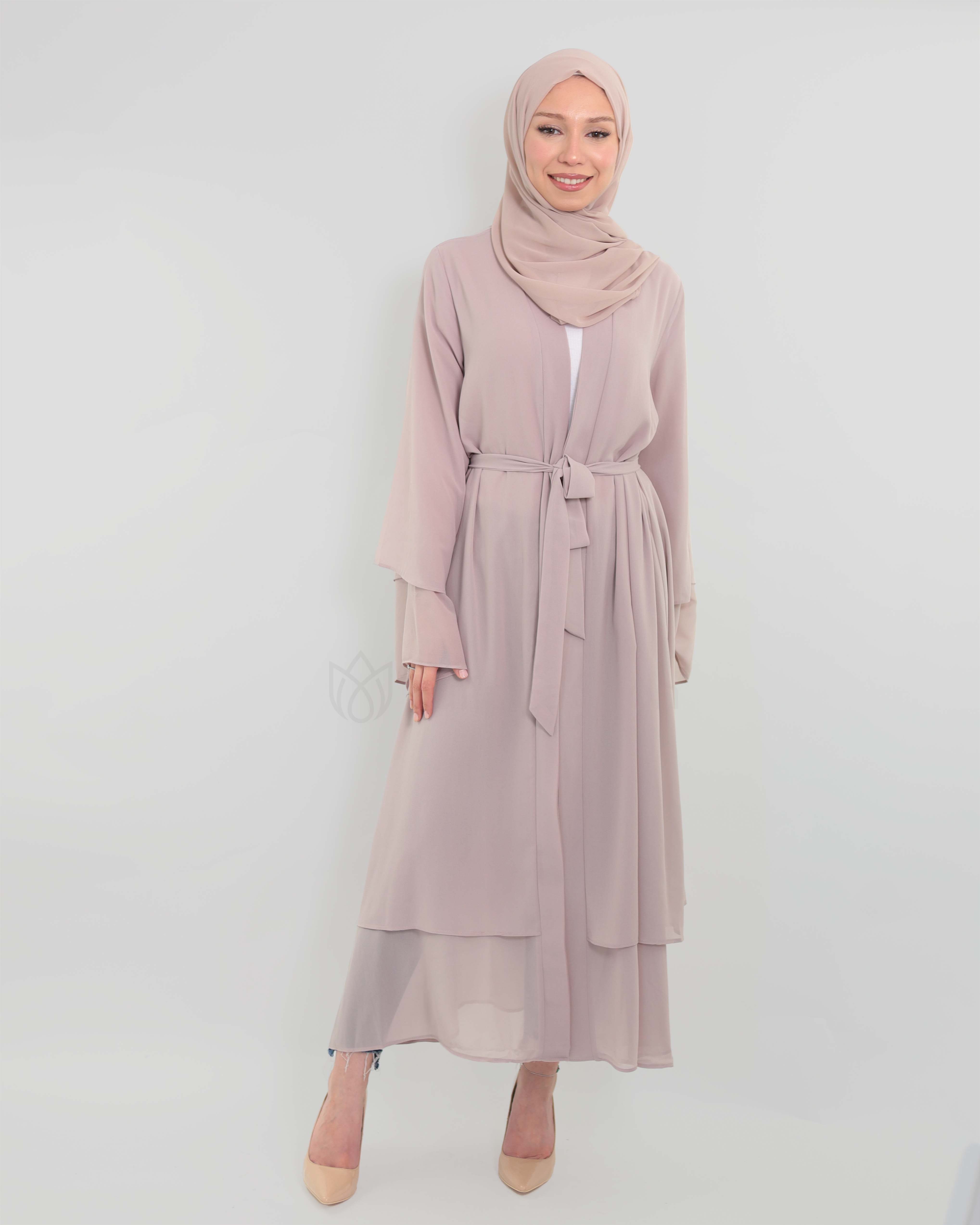 Chiffon open Abaya - Nude Beige - 2
