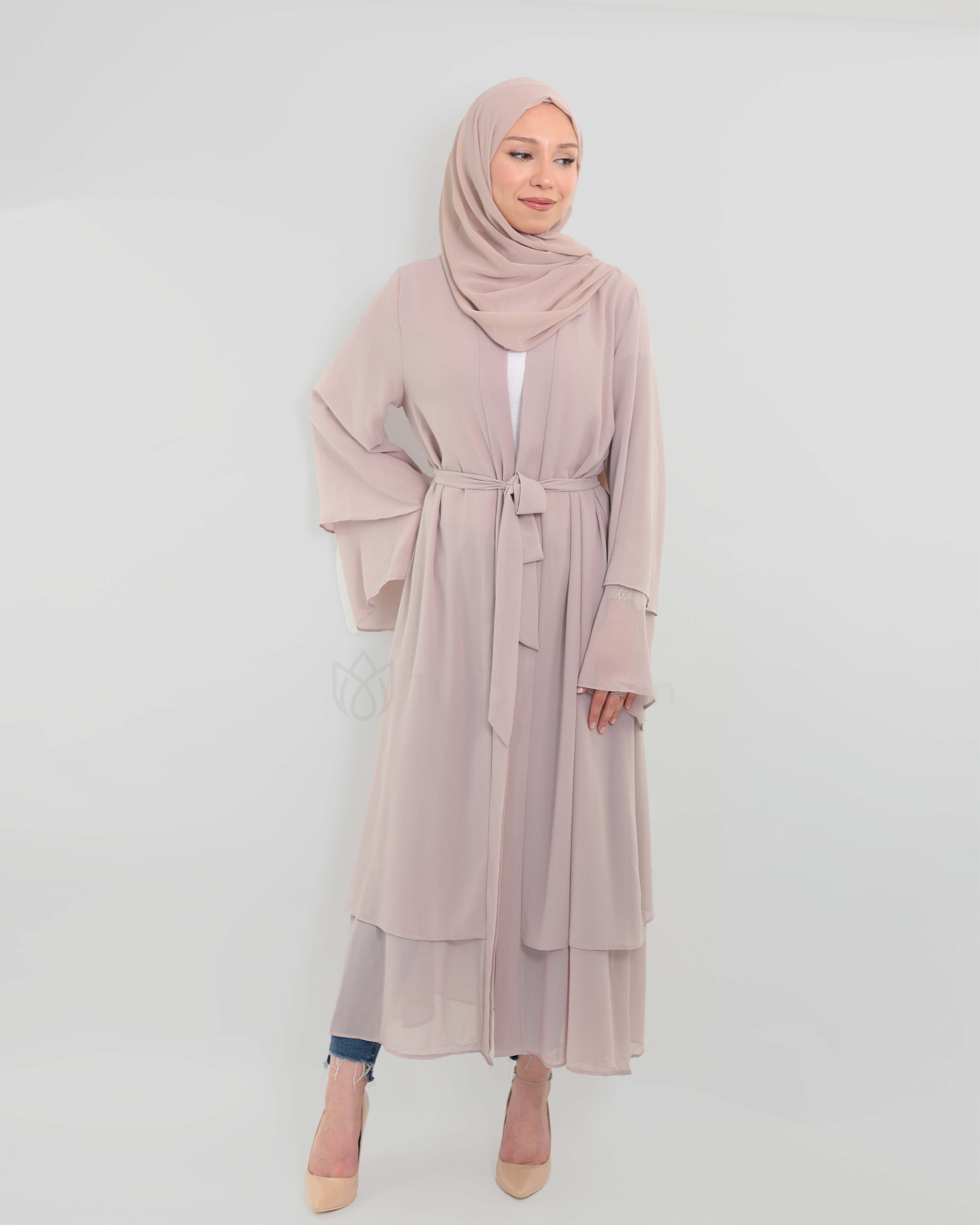Chiffon open Abaya - Nude Beige