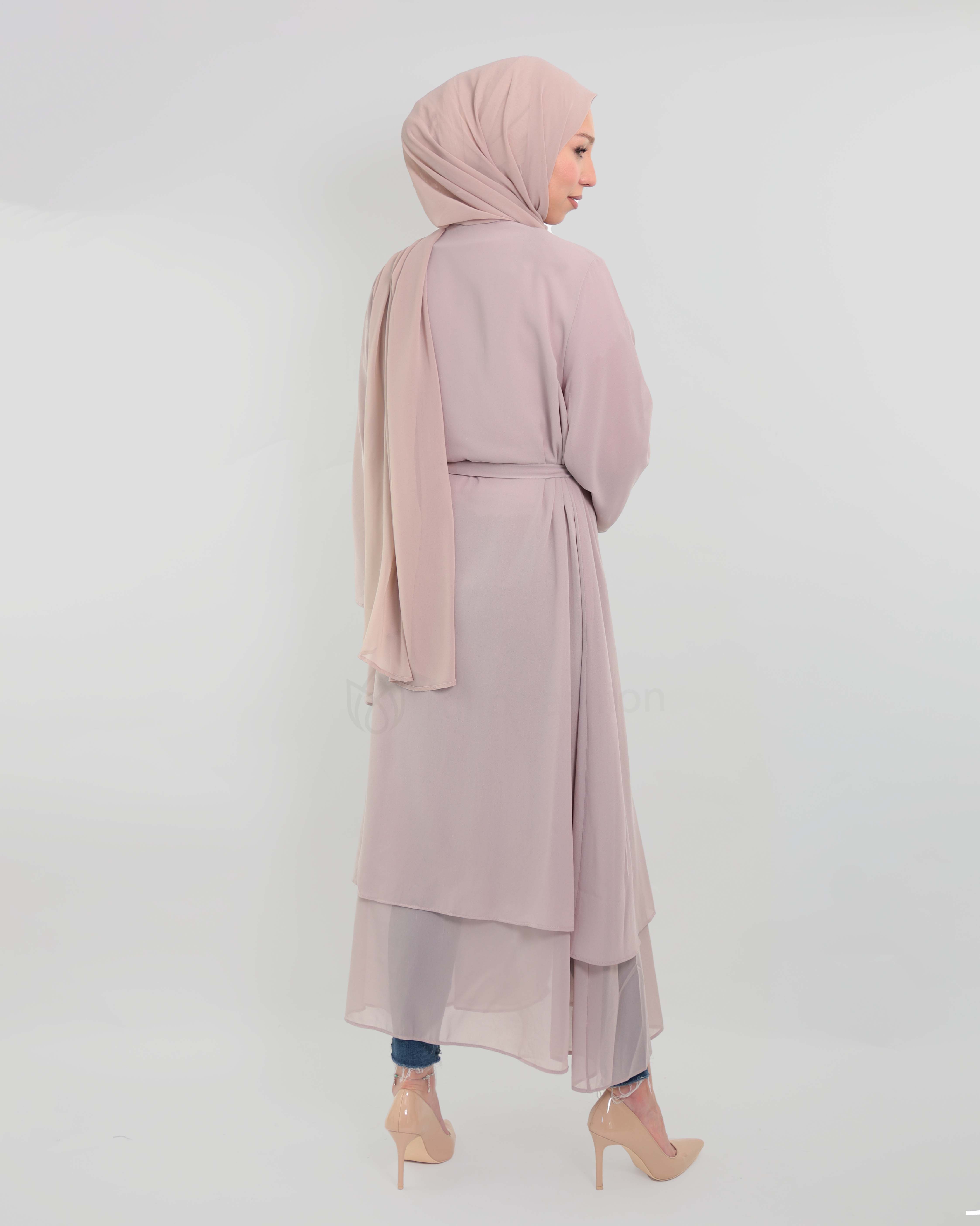 Chiffon open Abaya - Nude Beige - 5