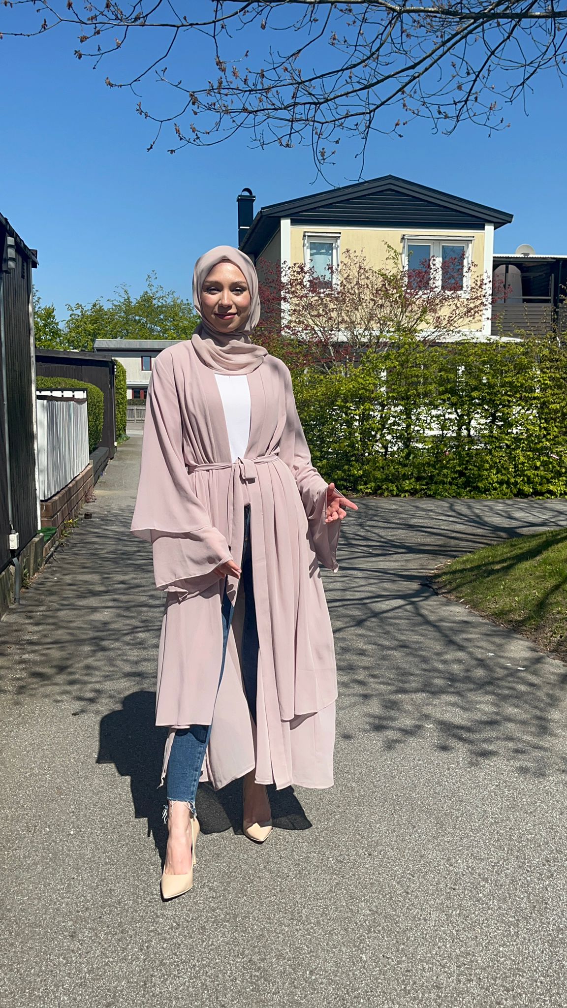 Chiffon open Abaya - Nude Beige - 8